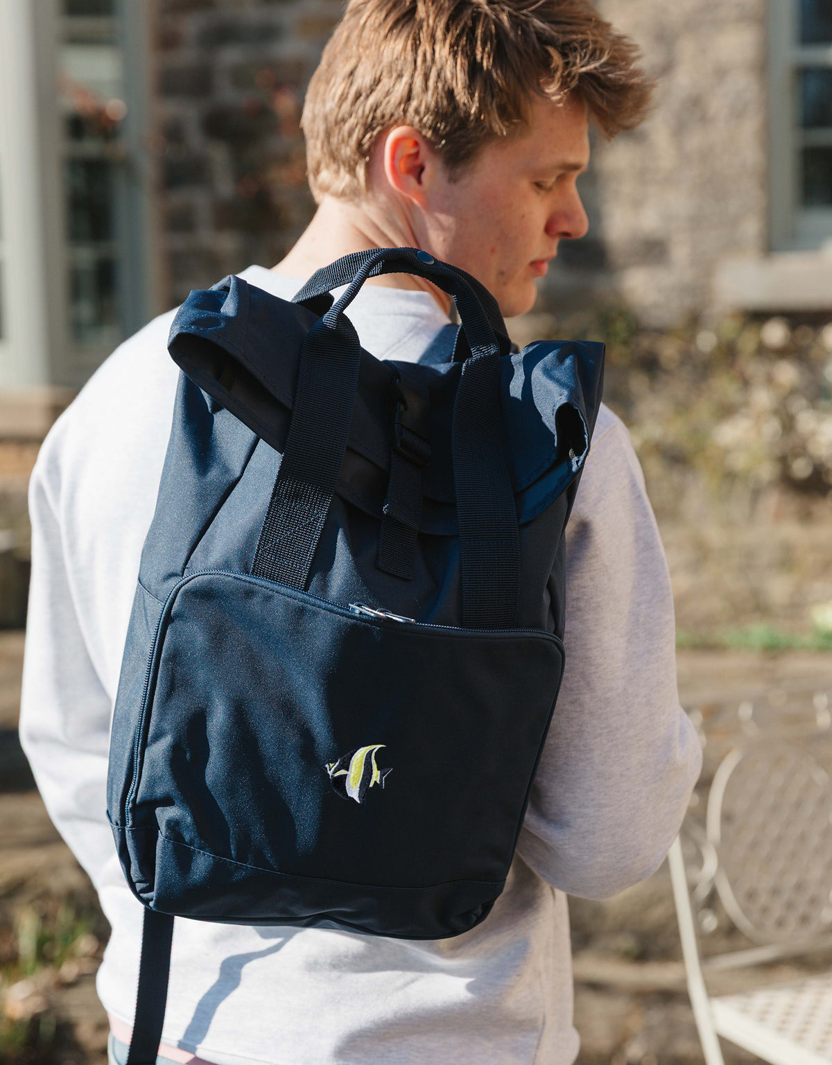 Angelfish Embroidered Fold-Top Backpack