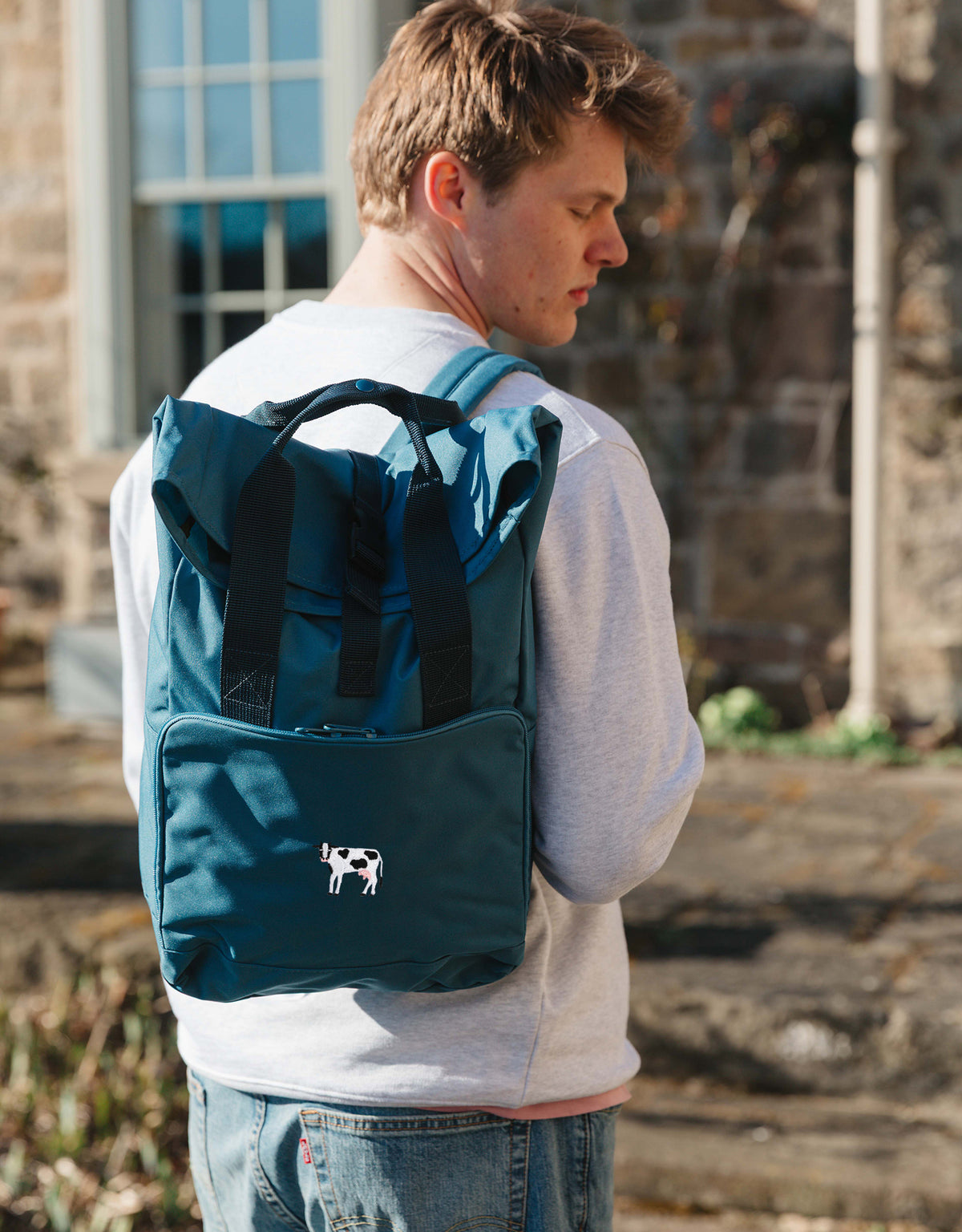Cow Embroidered Fold-Top Backpack