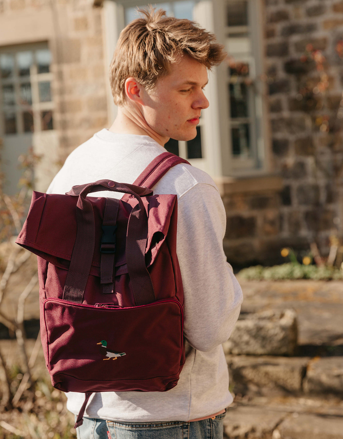 Duck Embroidered Fold-Top Backpack