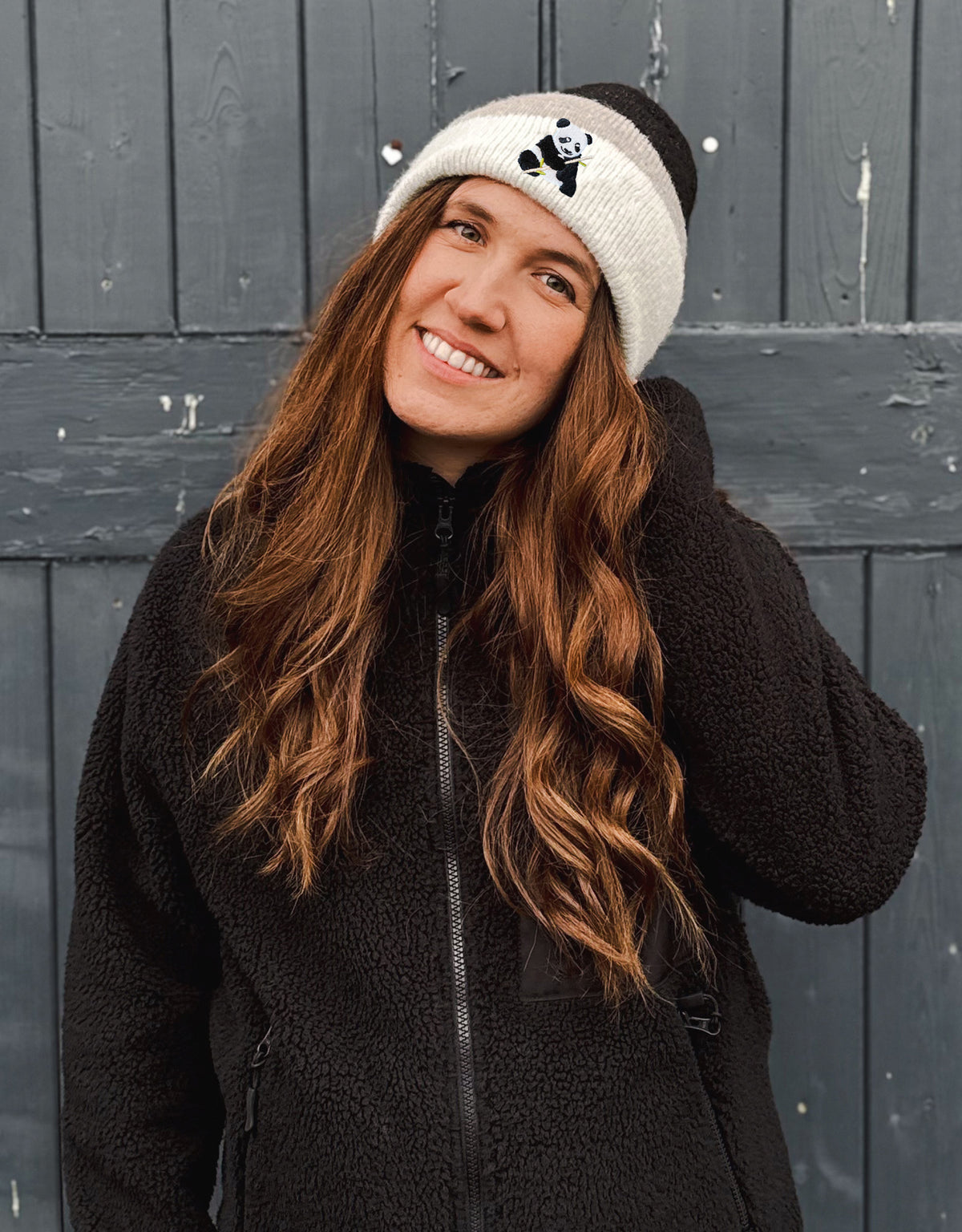 Giant Panda Embroidered Tonal Beanie