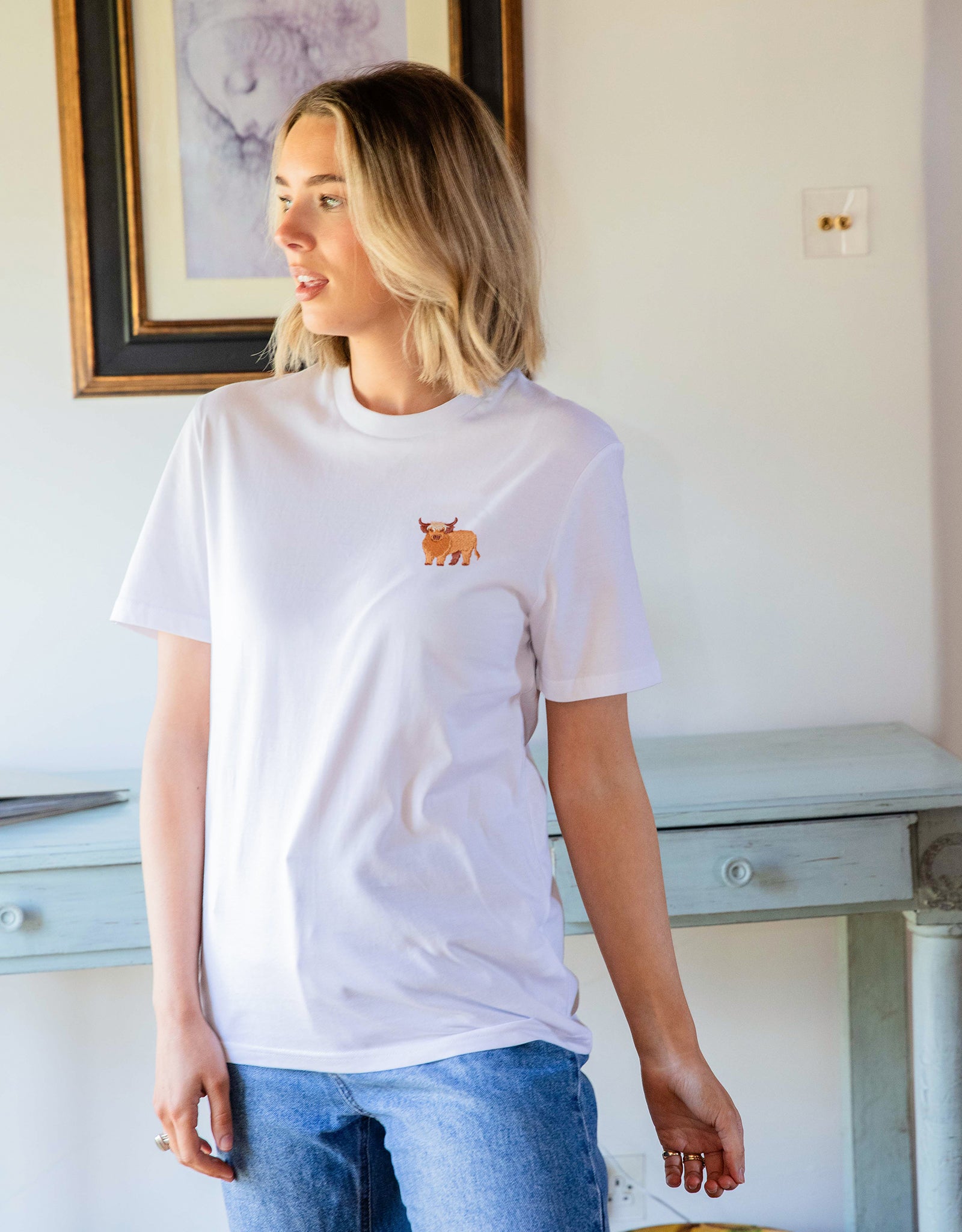 Highland Cow Embroidered Unisex T-Shirt