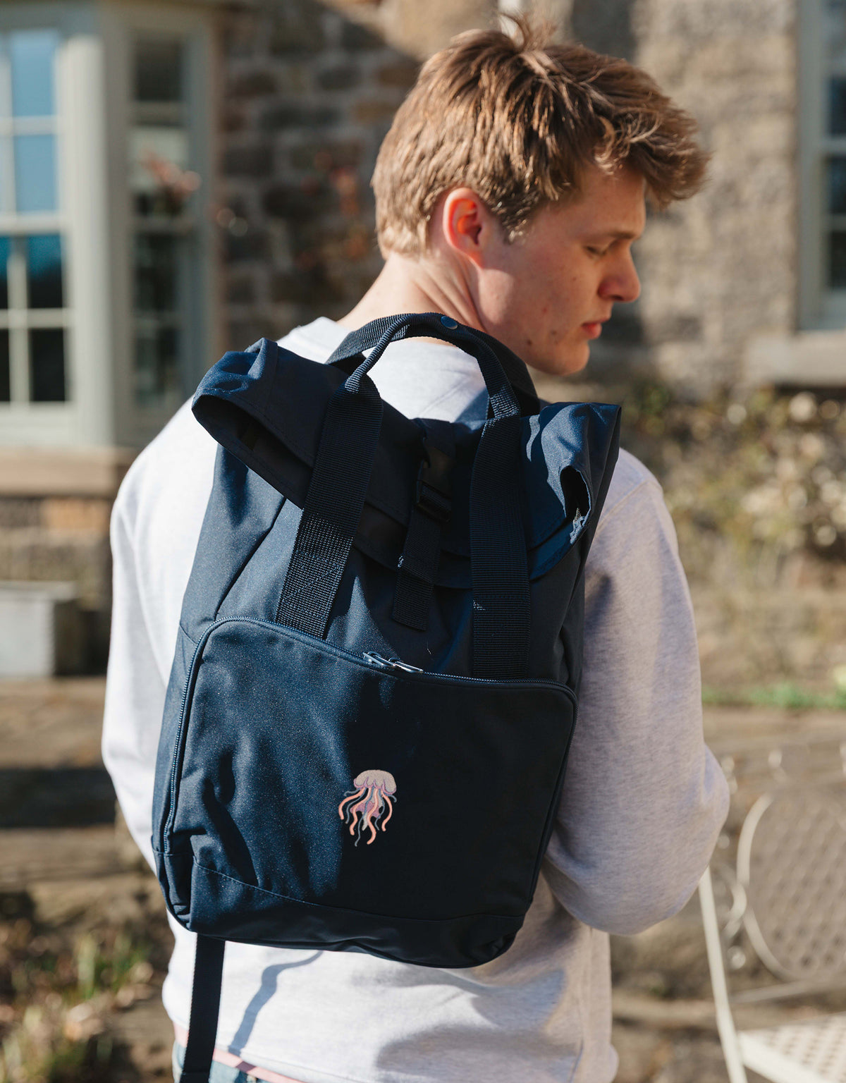 Jellyfish Embroidered Fold-Top Backpack