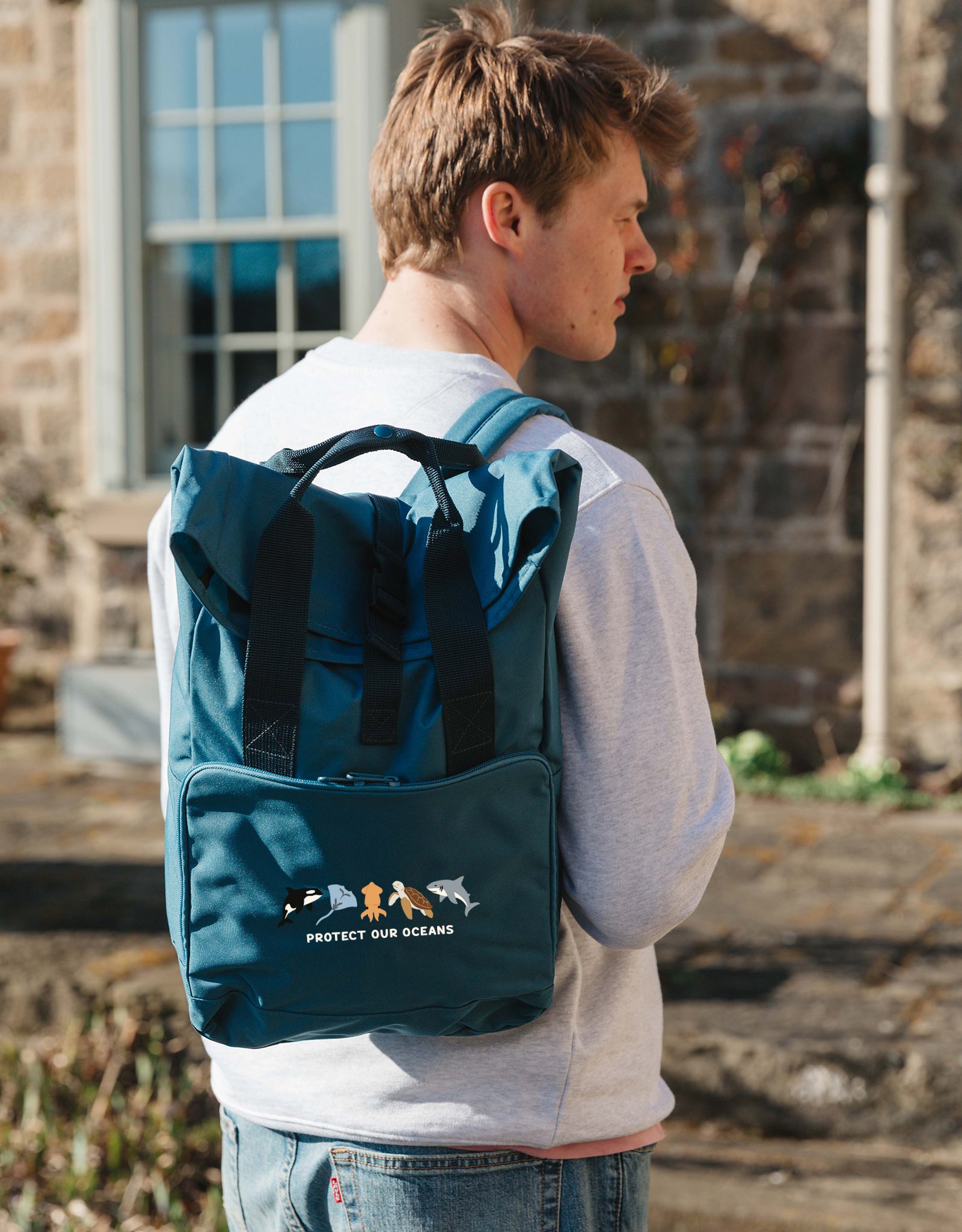 Protect Our Oceans Embroidered Fold-Top Backpack