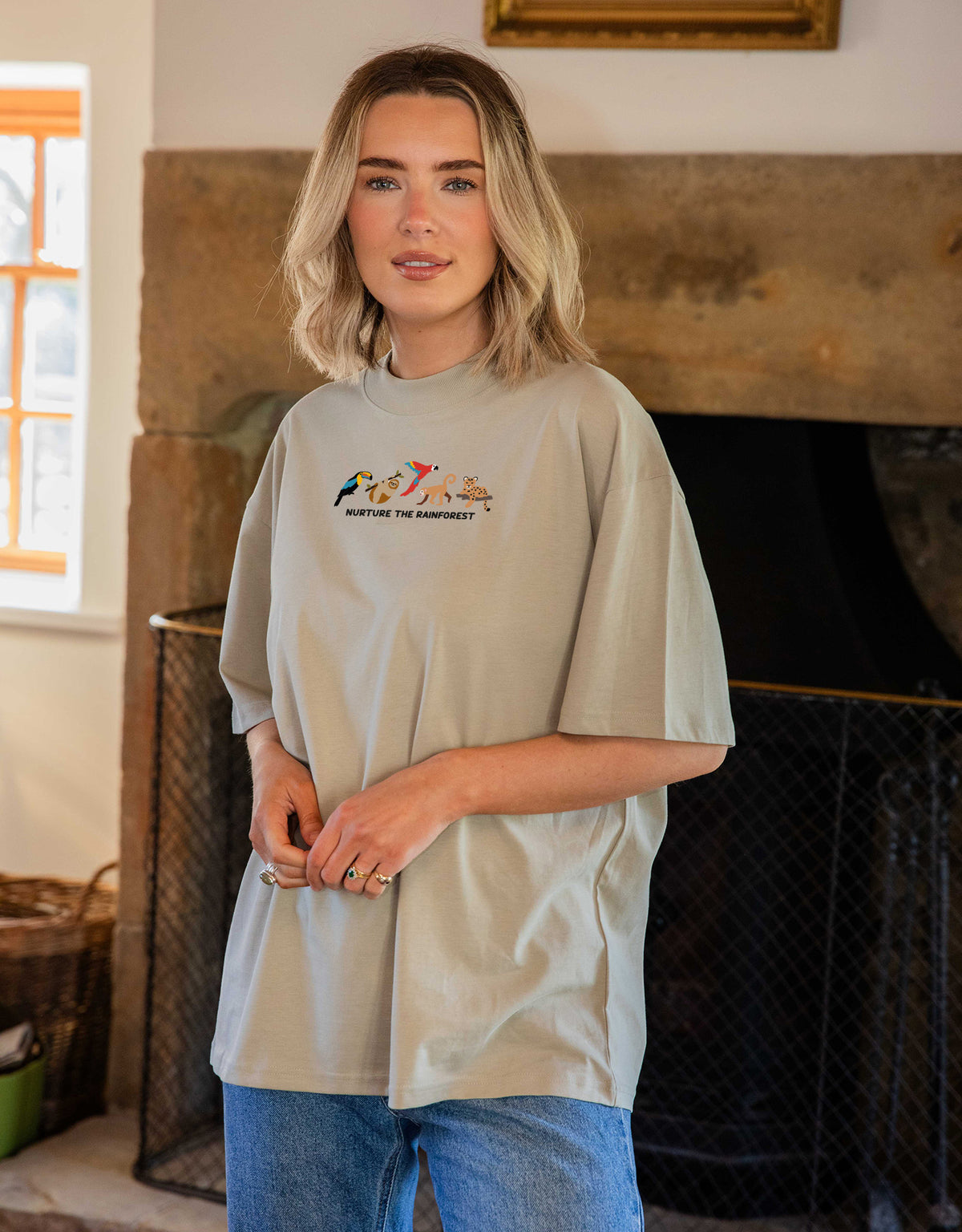 Nurture The Rainforest Embroidered Unisex Oversized Tee