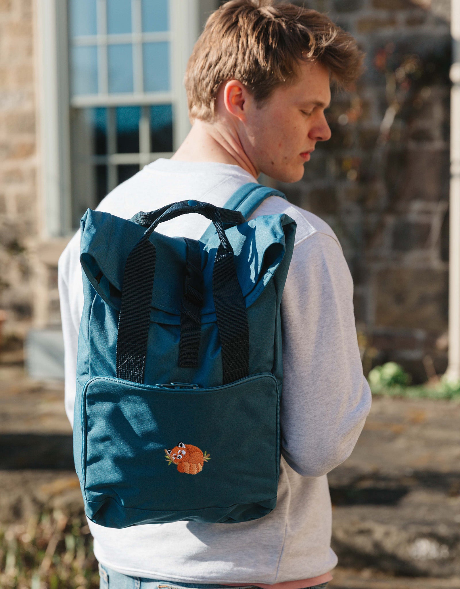 Red Panda Embroidered Fold-Top Backpack