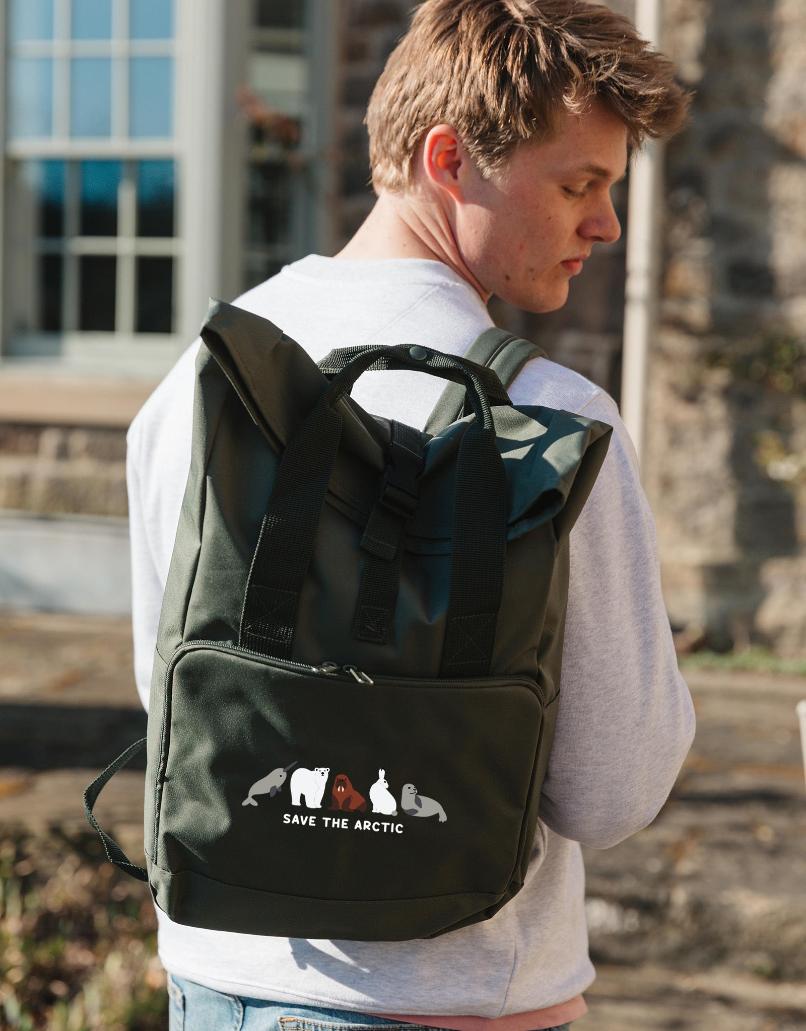 Save The Arctic Embroidered Fold-Top Backpack