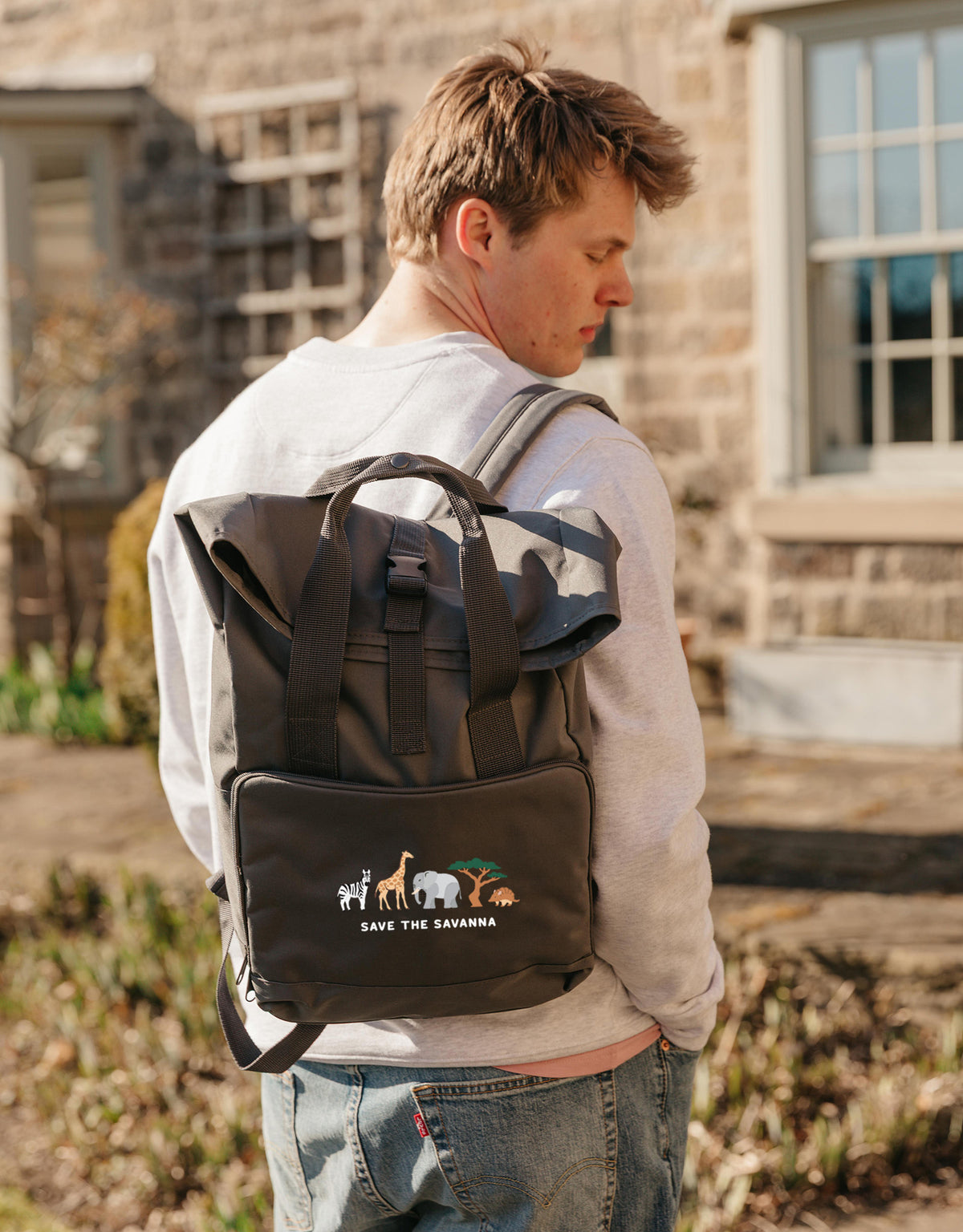 Save The Savanna Embroidered Fold-Top Backpack