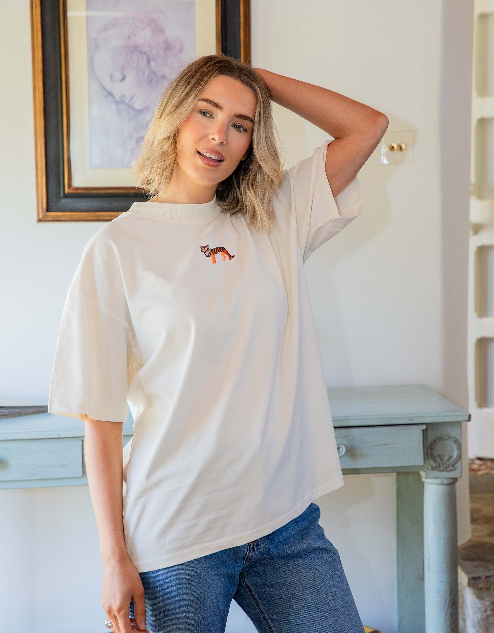 Tiger Embroidered Unisex Oversized Tee