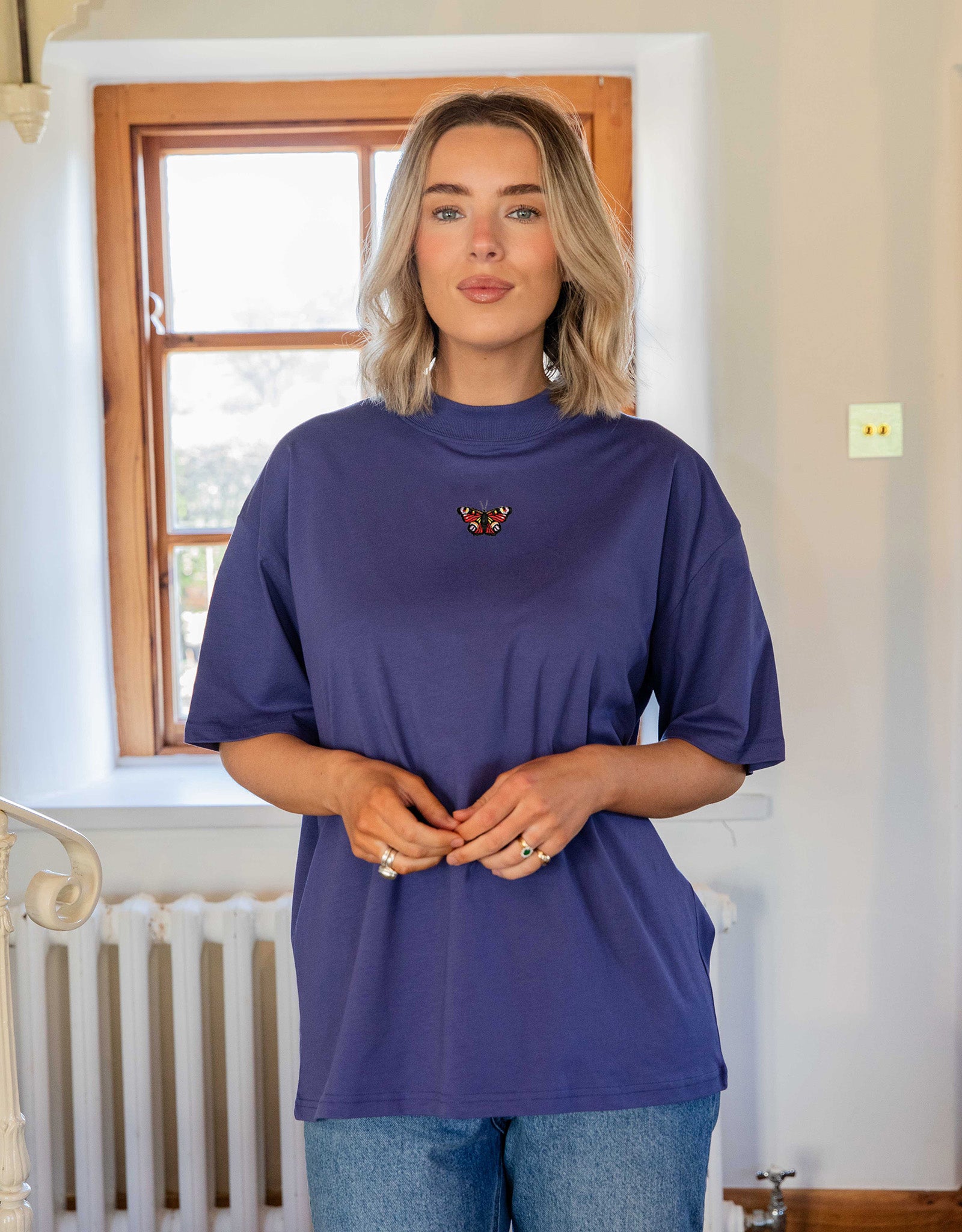 Peacock Butterfly Embroidered Unisex Oversized Tee