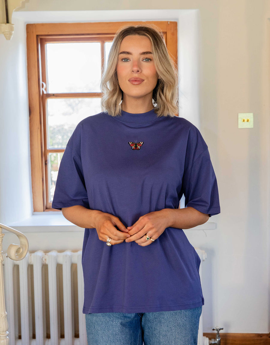 Peacock Butterfly Embroidered Unisex Oversized Tee