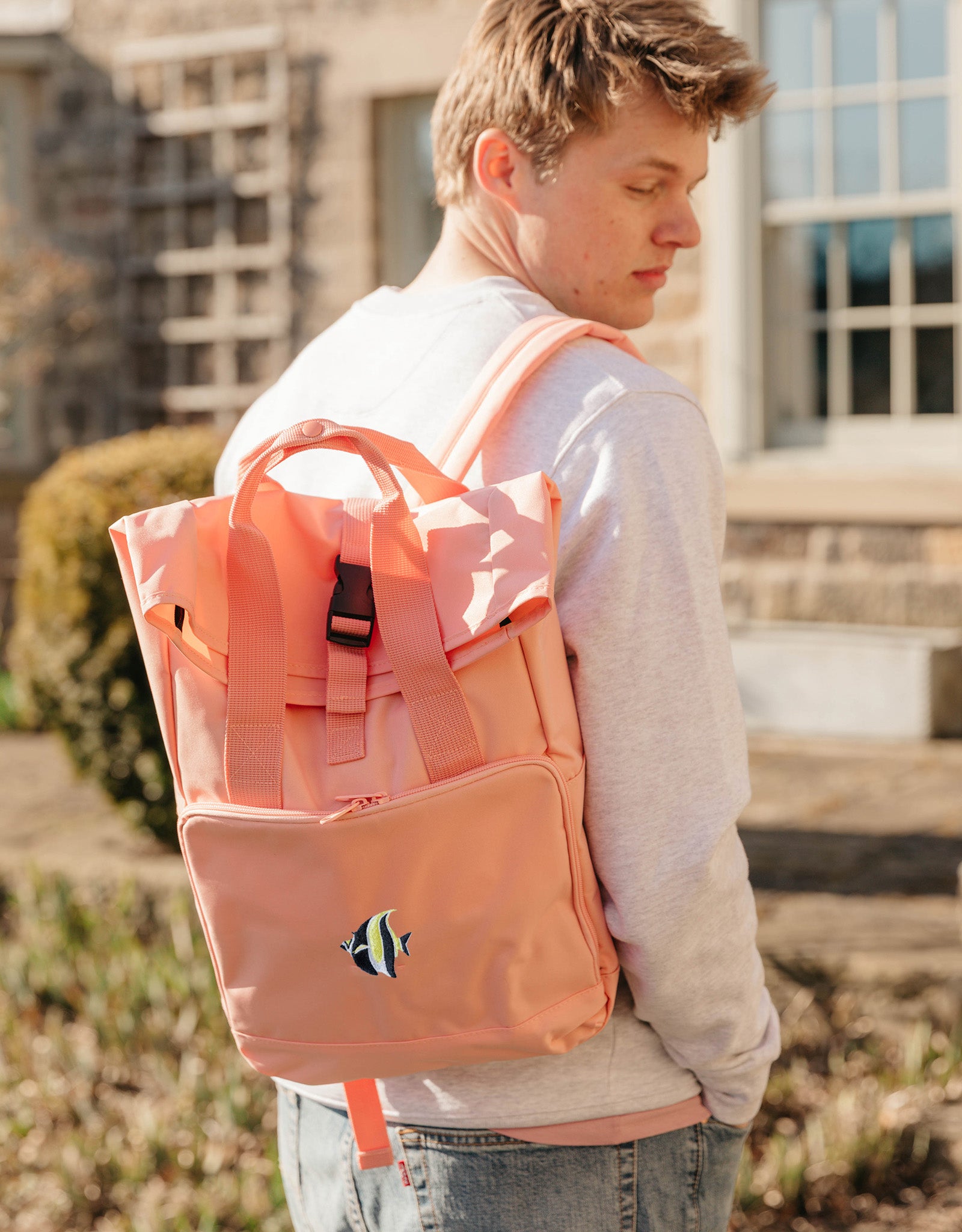 Angelfish Embroidered Fold-Top Backpack