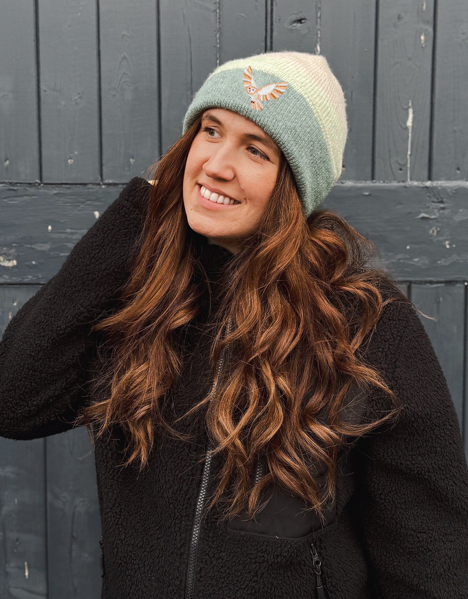 Barn Owl Embroidered Tonal Beanie