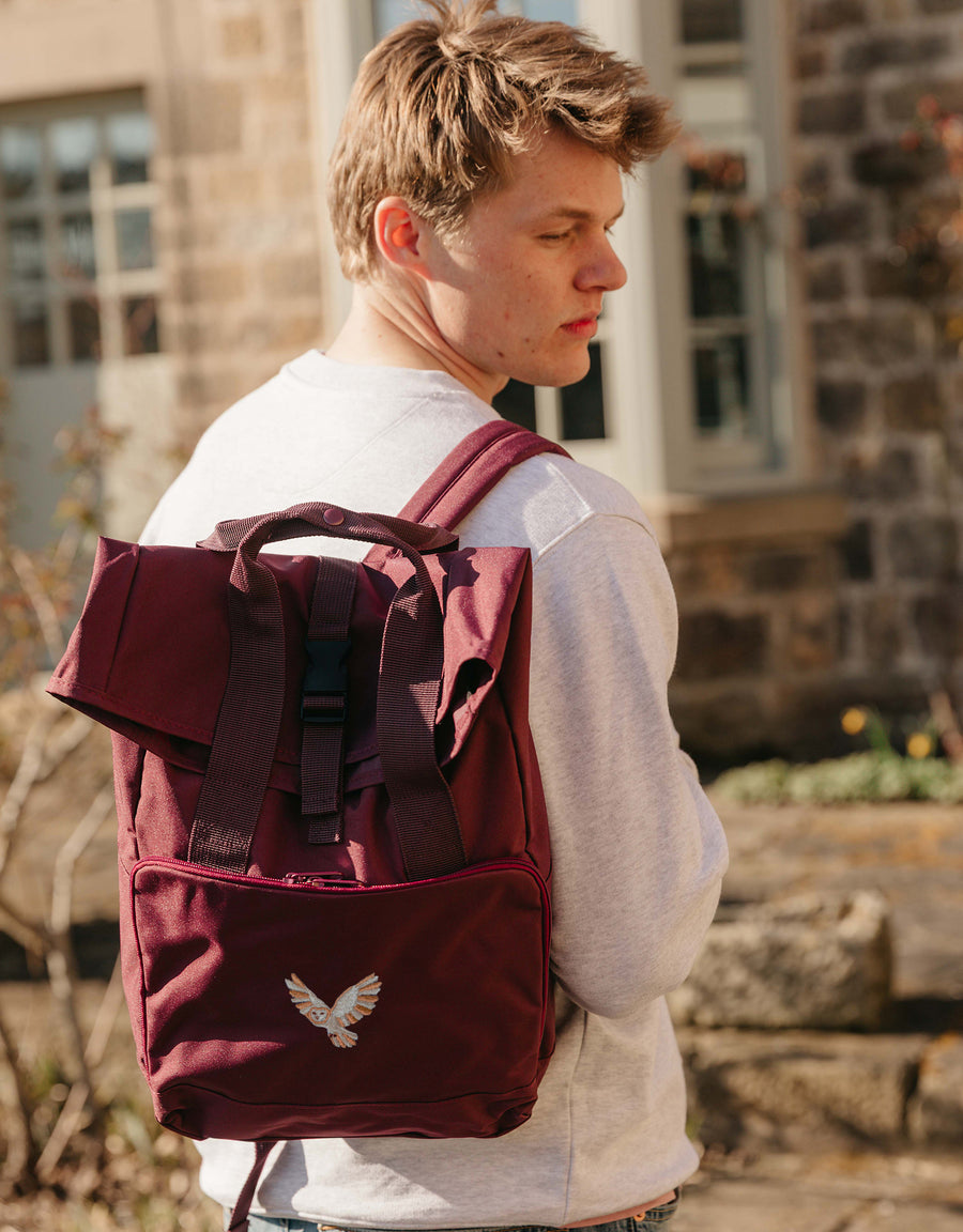 Barn Owl Embroidered Fold-Top Backpack
