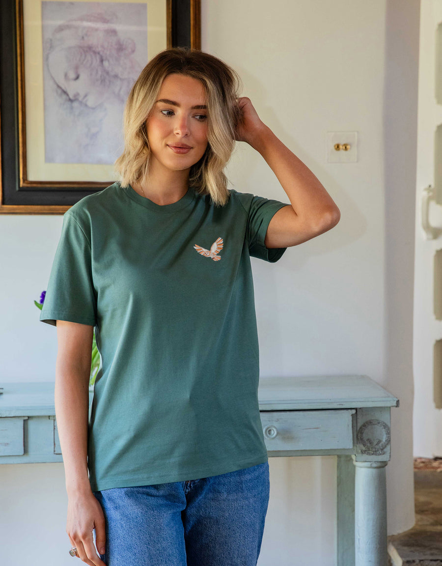 Barn Owl Embroidered Unisex T-Shirt