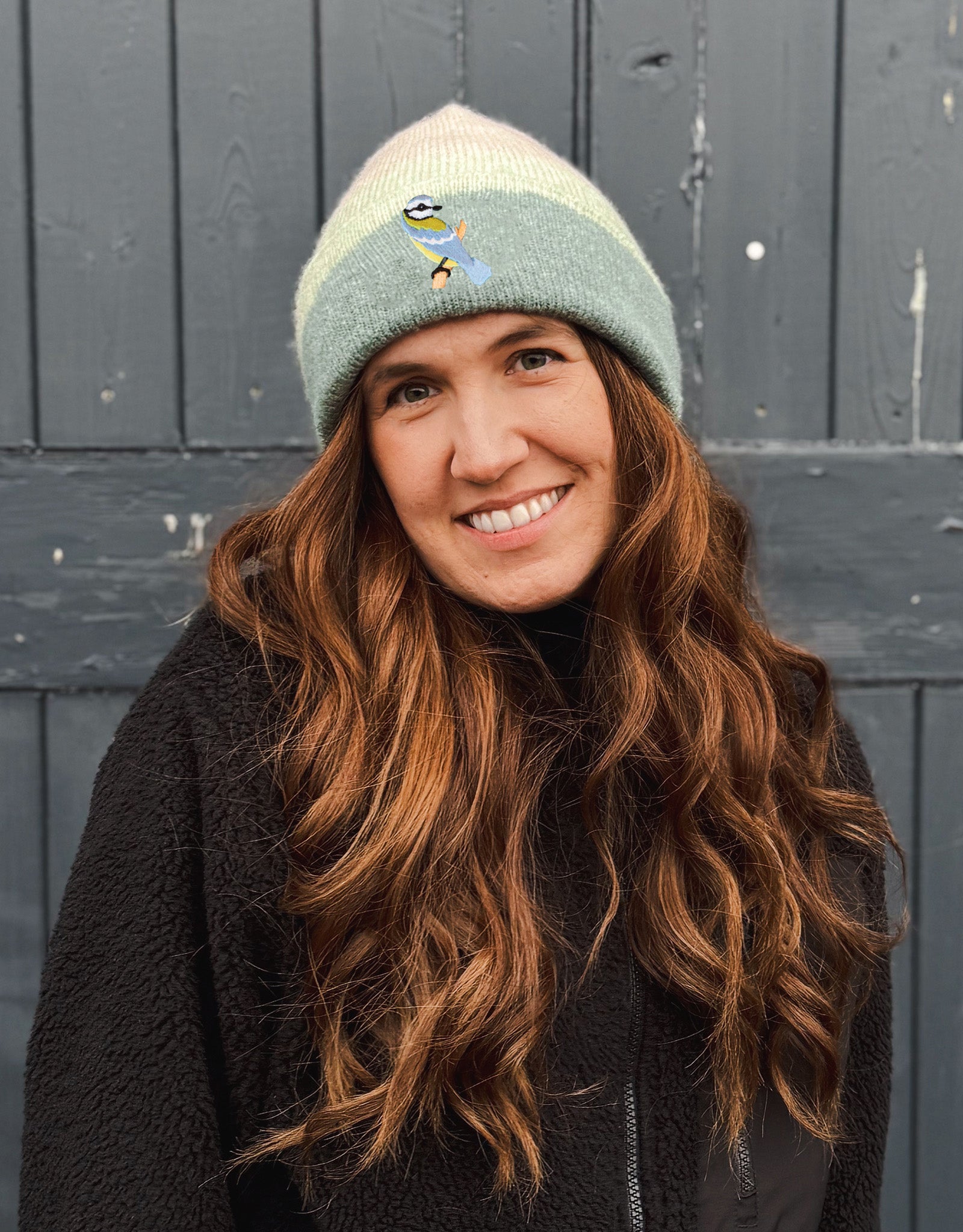 Blue Tit Embroidered Tonal Beanie