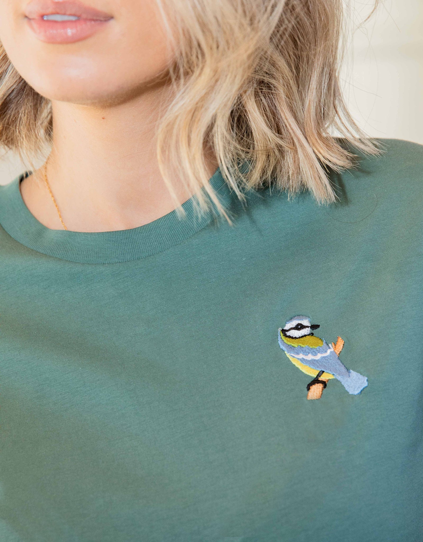 Blue Tit Embroidered Unisex Oversized Tee