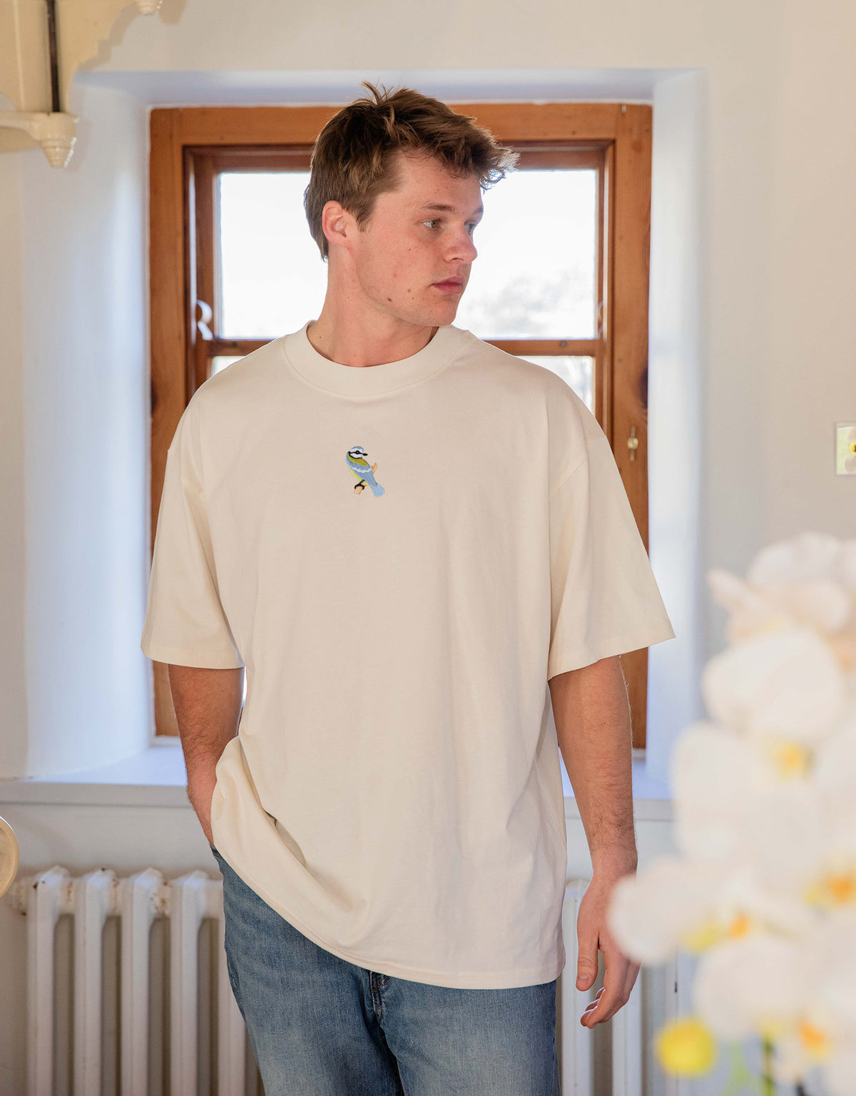 Blue Tit Embroidered Unisex Oversized Tee