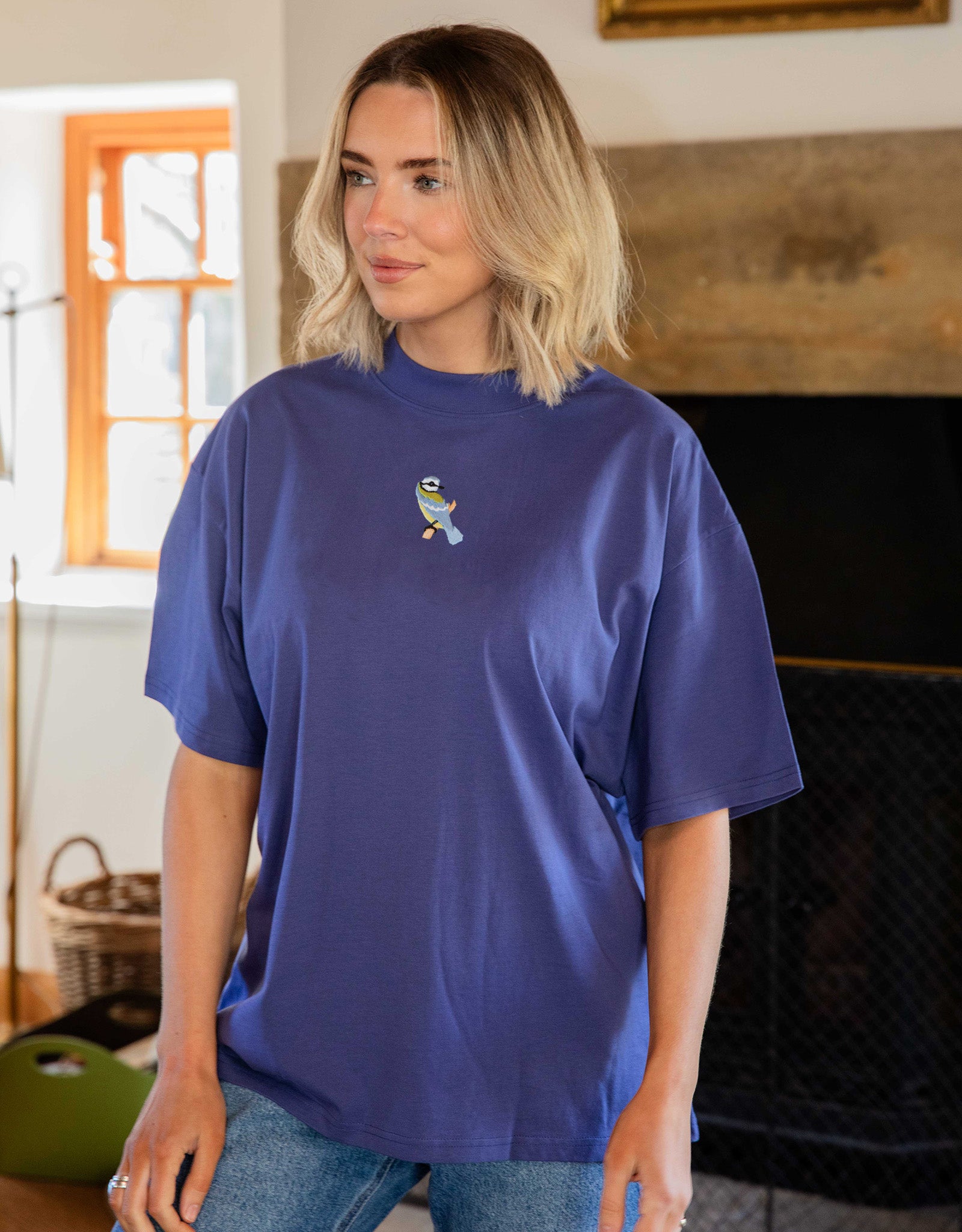 Blue Tit Embroidered Unisex Oversized Tee