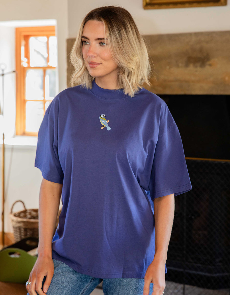 Blue Tit Embroidered Unisex Oversized Tee