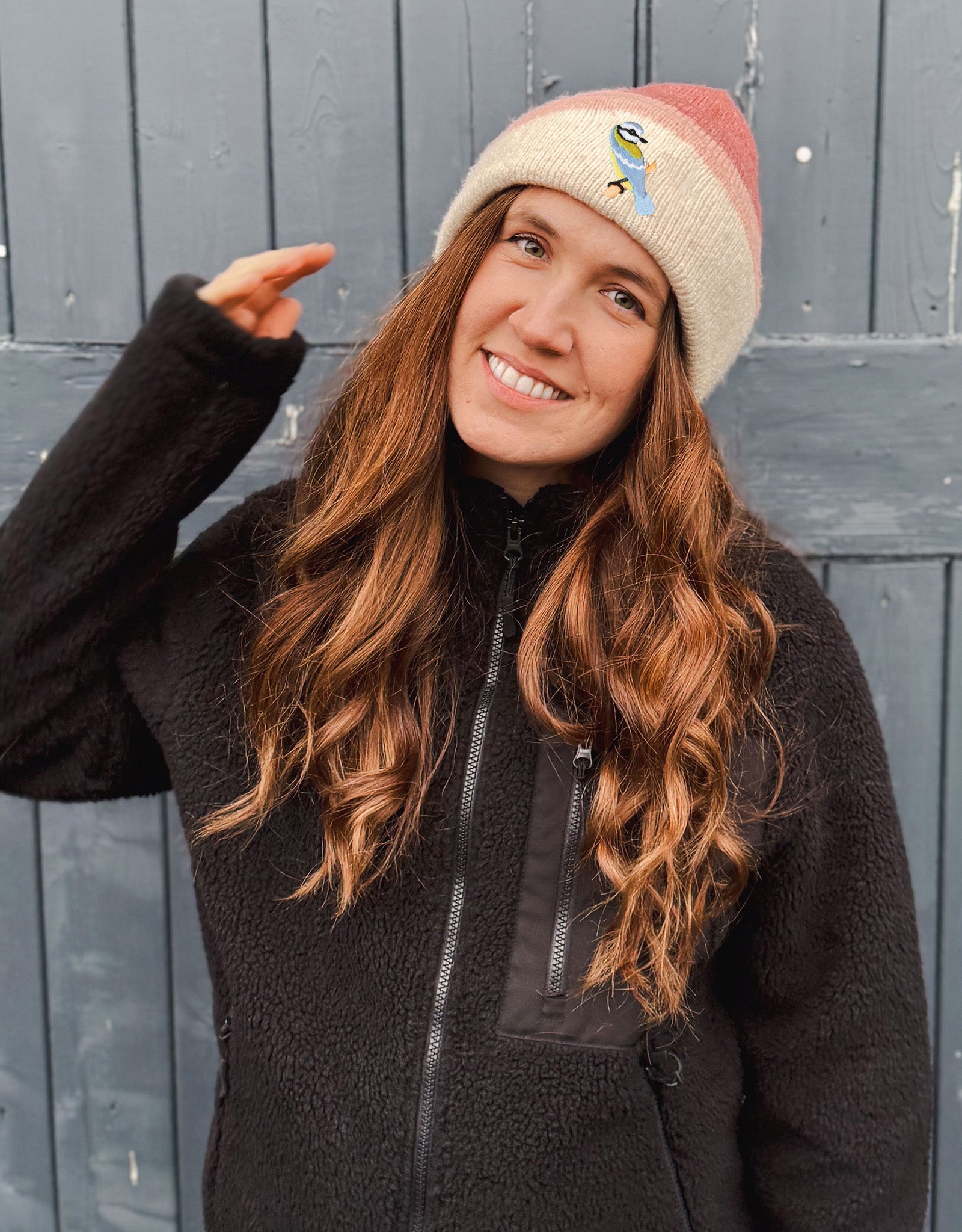 Blue Tit Embroidered Tonal Beanie