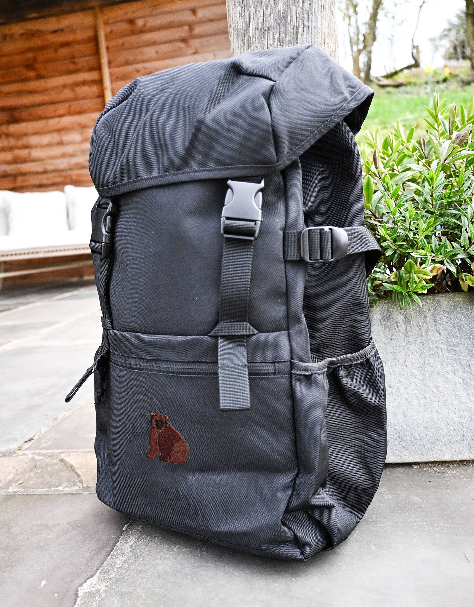 Brown Bear Embroidered Recycled Rucksack