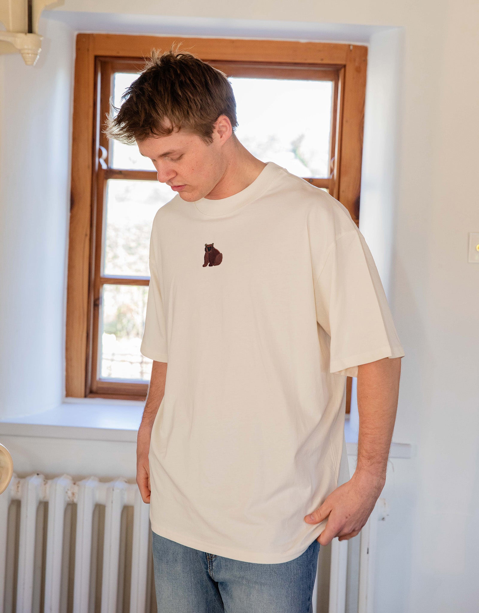 Brown Bear Embroidered Unisex Oversized Tee