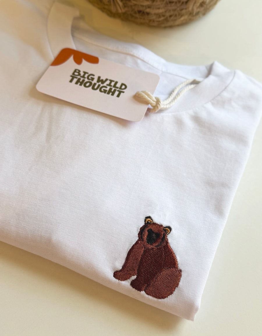 Brown Bear Embroidered Unisex Oversized Tee