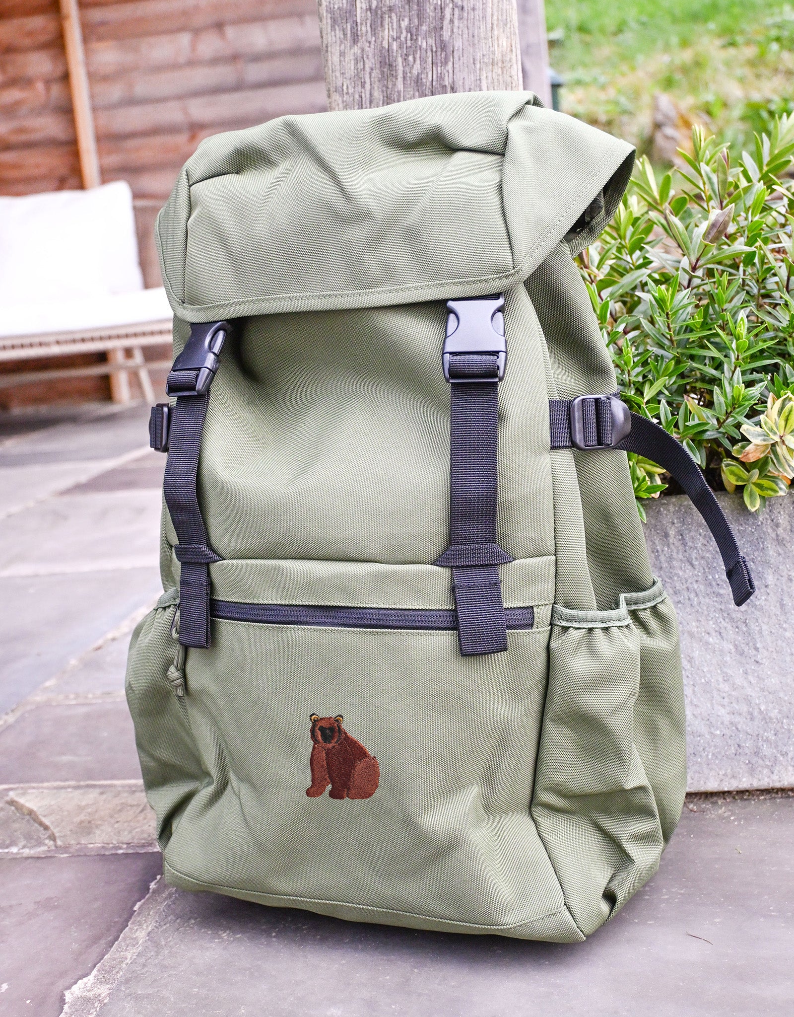 Brown Bear Embroidered Recycled Rucksack