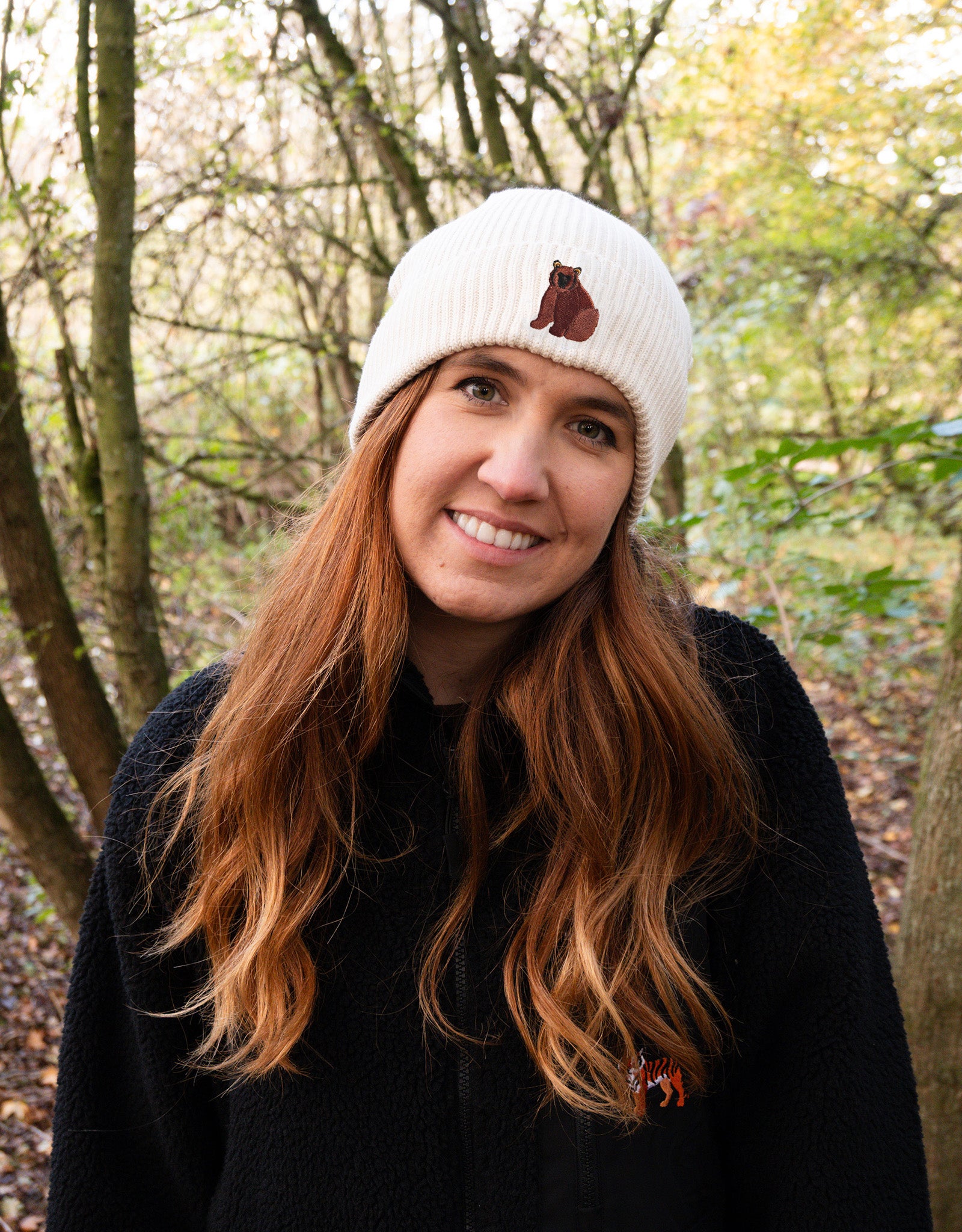 Brown Bear Embroidered Beanie