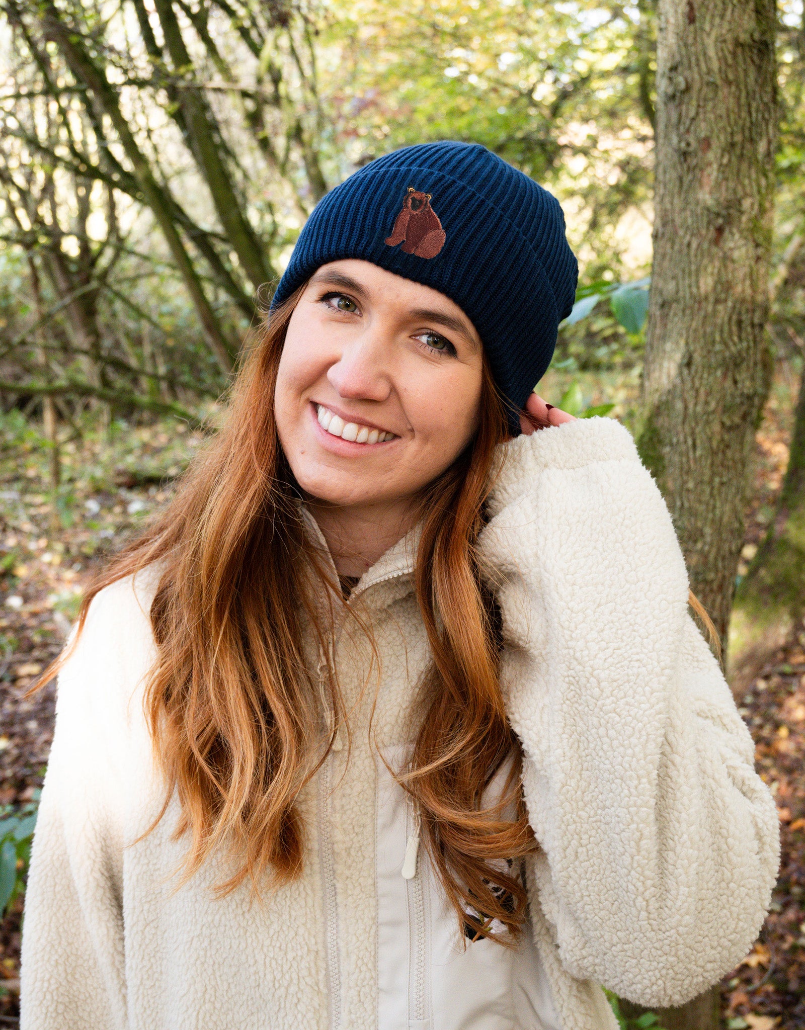 Brown Bear Embroidered Beanie