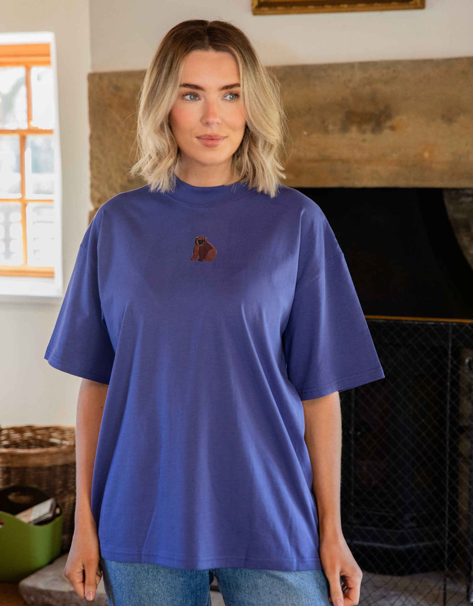 Brown Bear Embroidered Unisex Oversized Tee