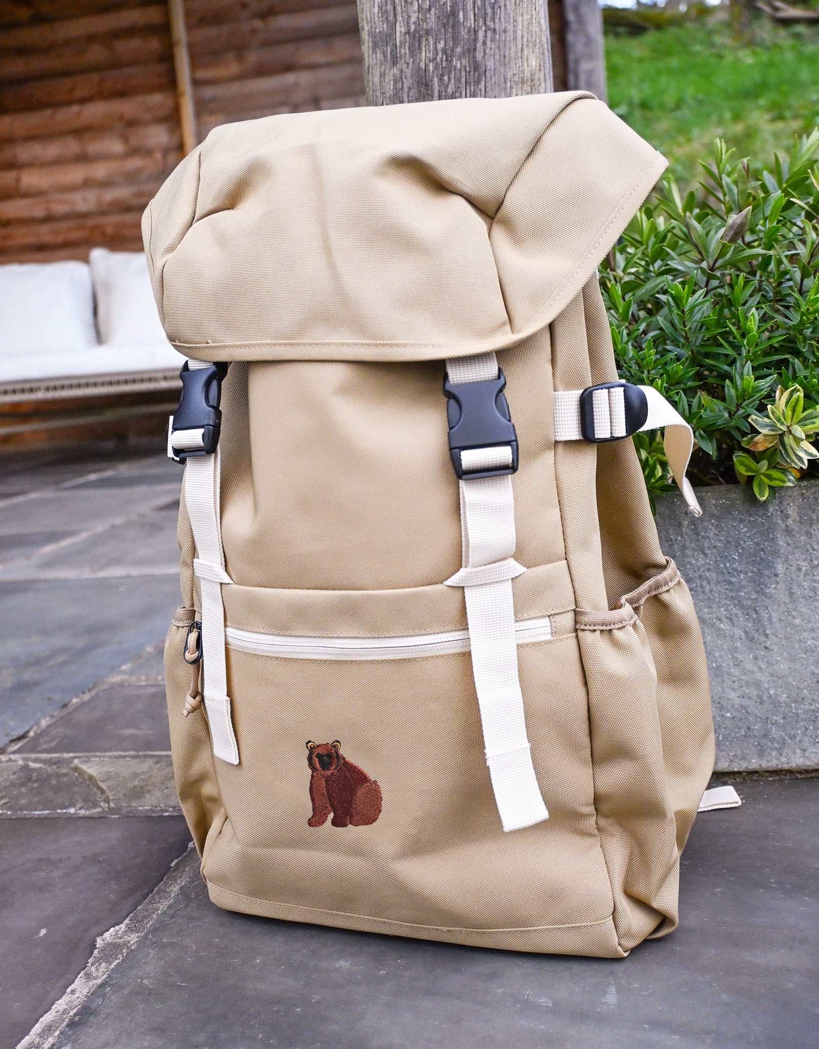 Brown Bear Embroidered Recycled Rucksack