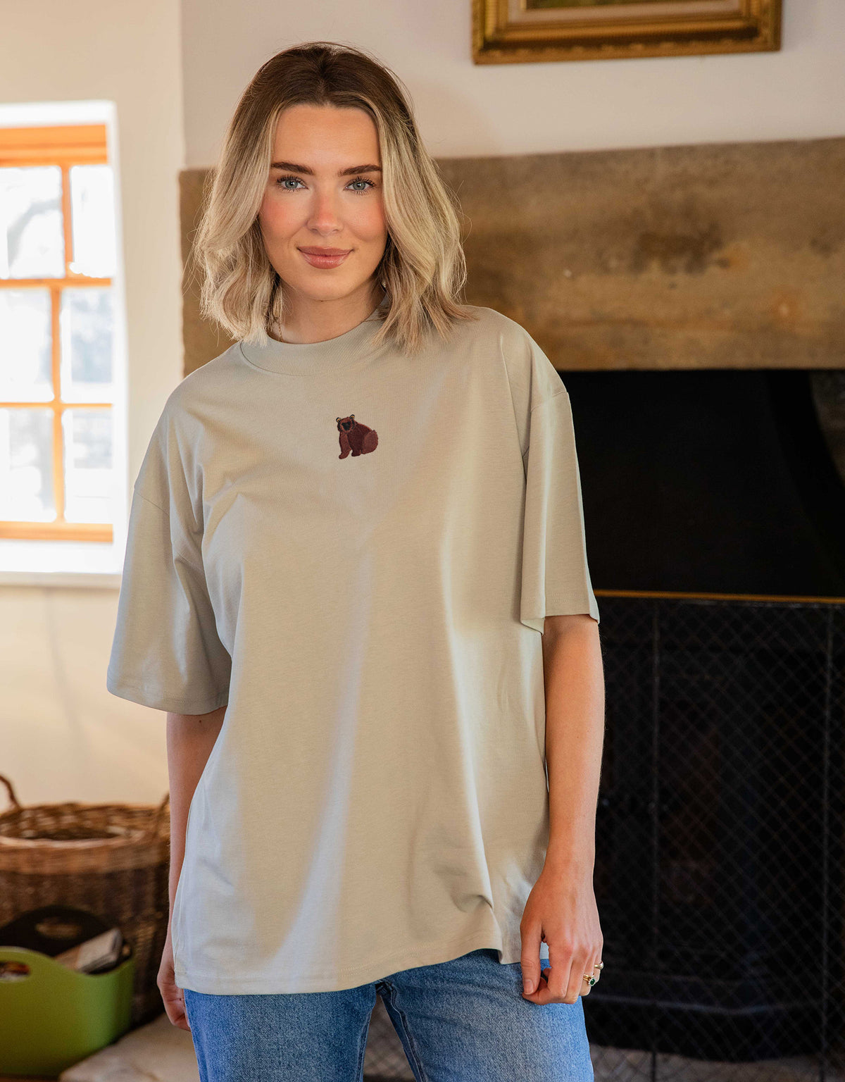 Brown Bear Embroidered Unisex Oversized Tee