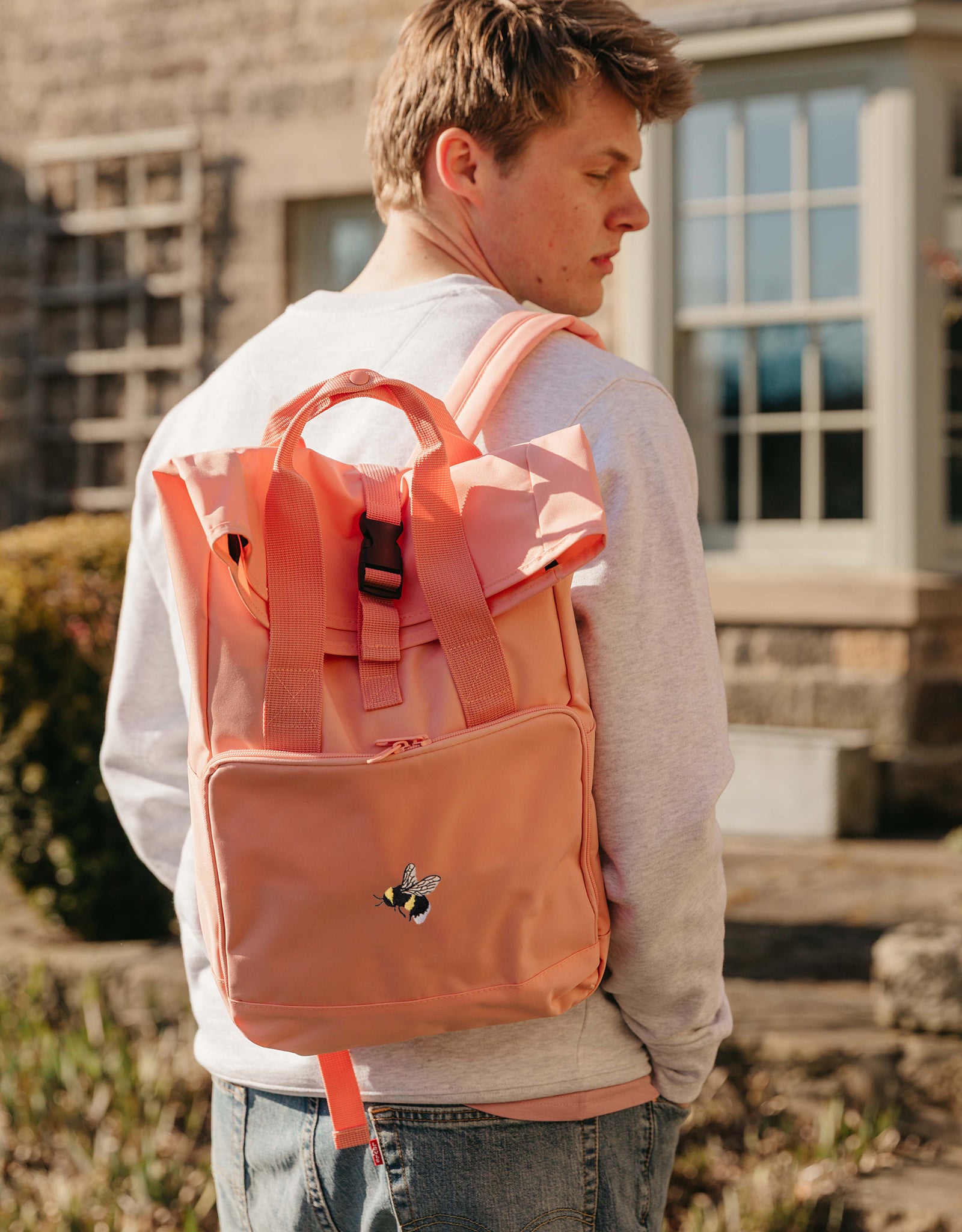 Bumblebee Embroidered Fold-Top Backpack