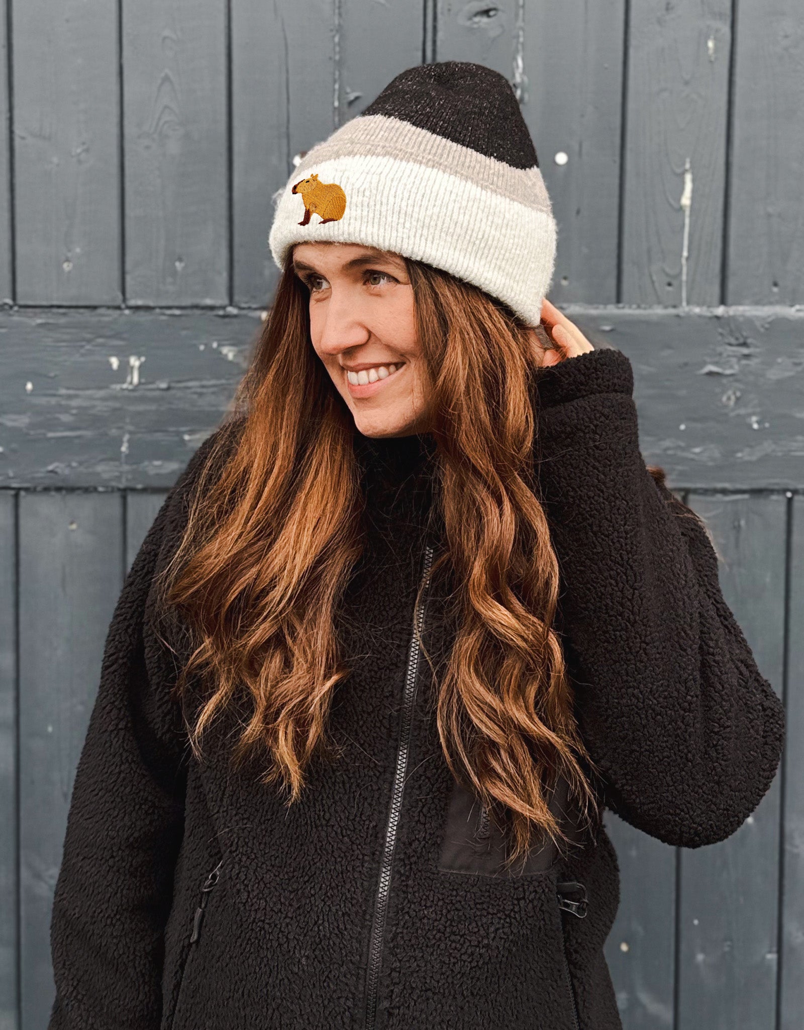 Capybara Embroidered Tonal Beanie