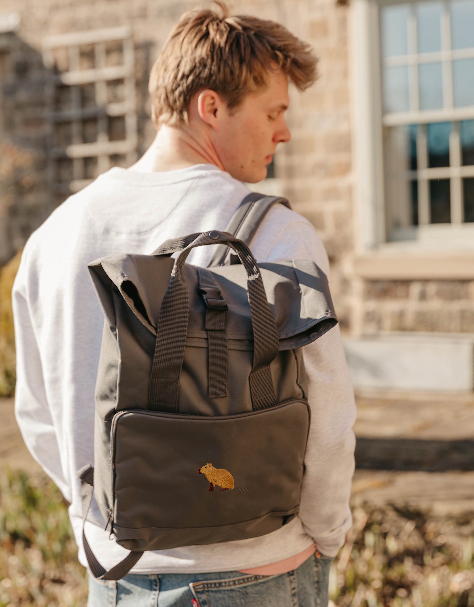 Capybara Embroidered Fold-Top Backpack