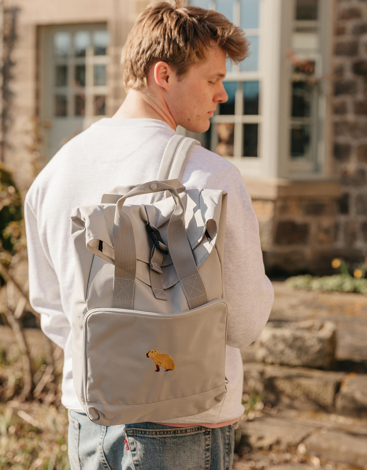 Capybara Embroidered Fold-Top Backpack