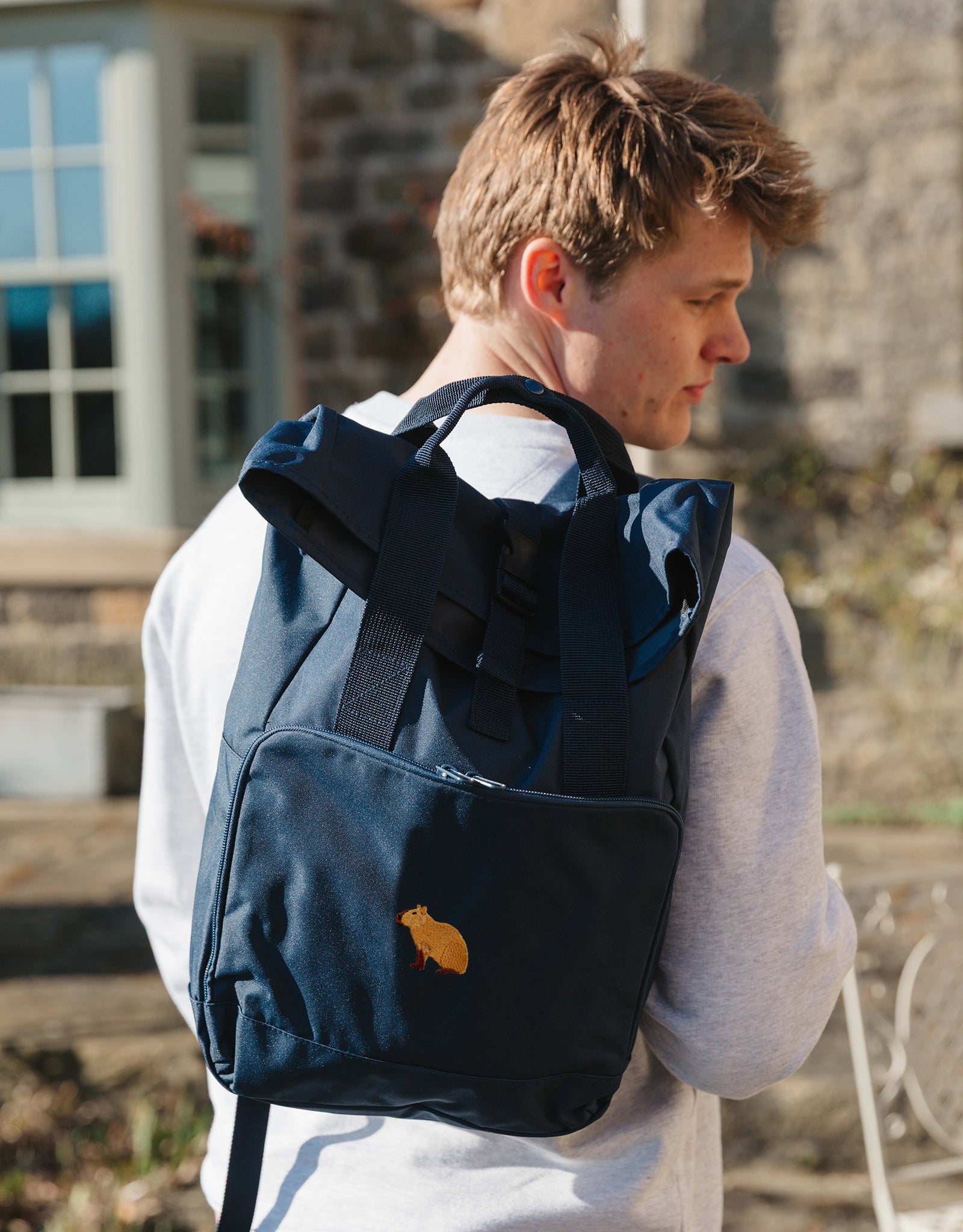 Capybara Embroidered Fold-Top Backpack