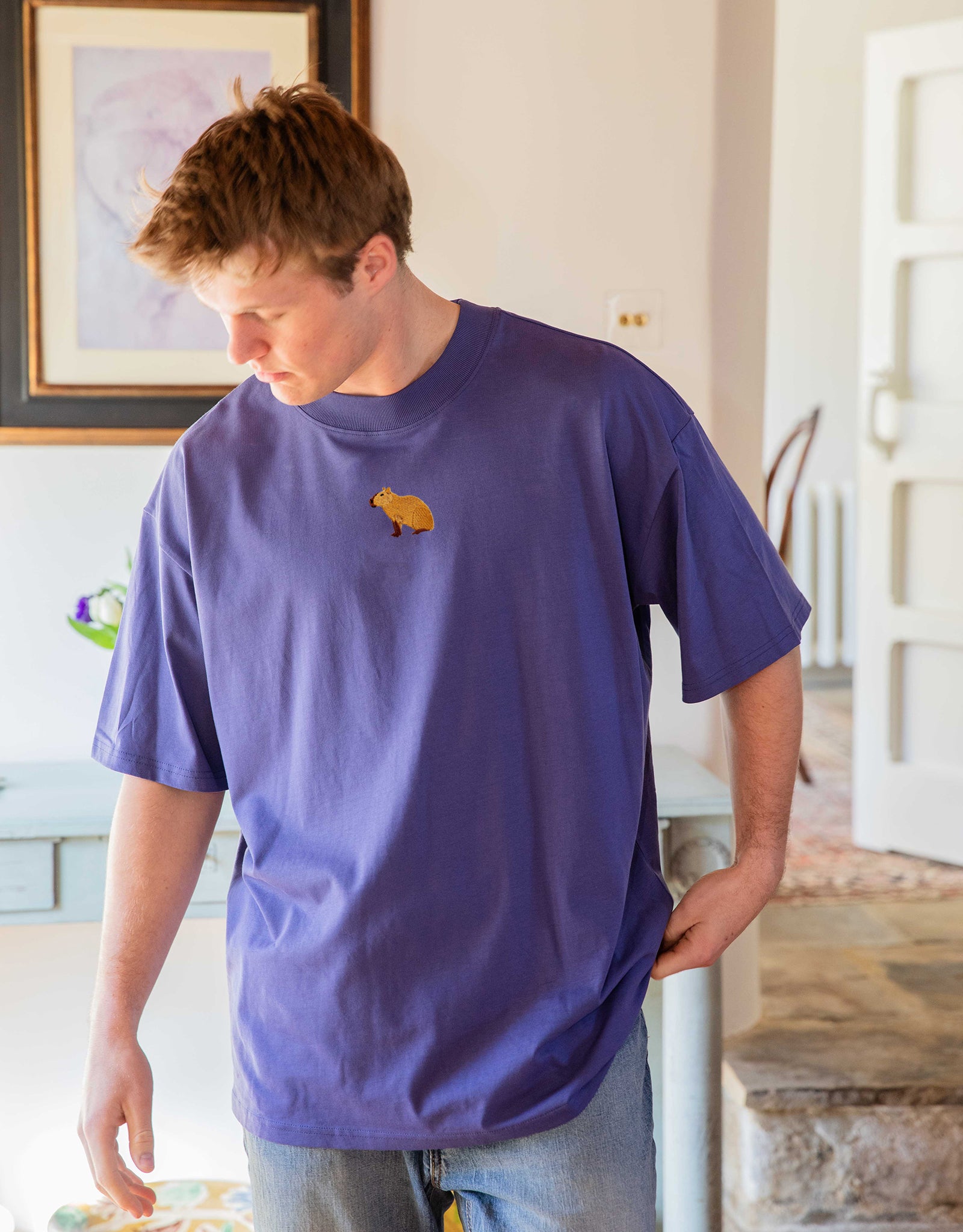 Capybara Embroidered Unisex Oversized Tee