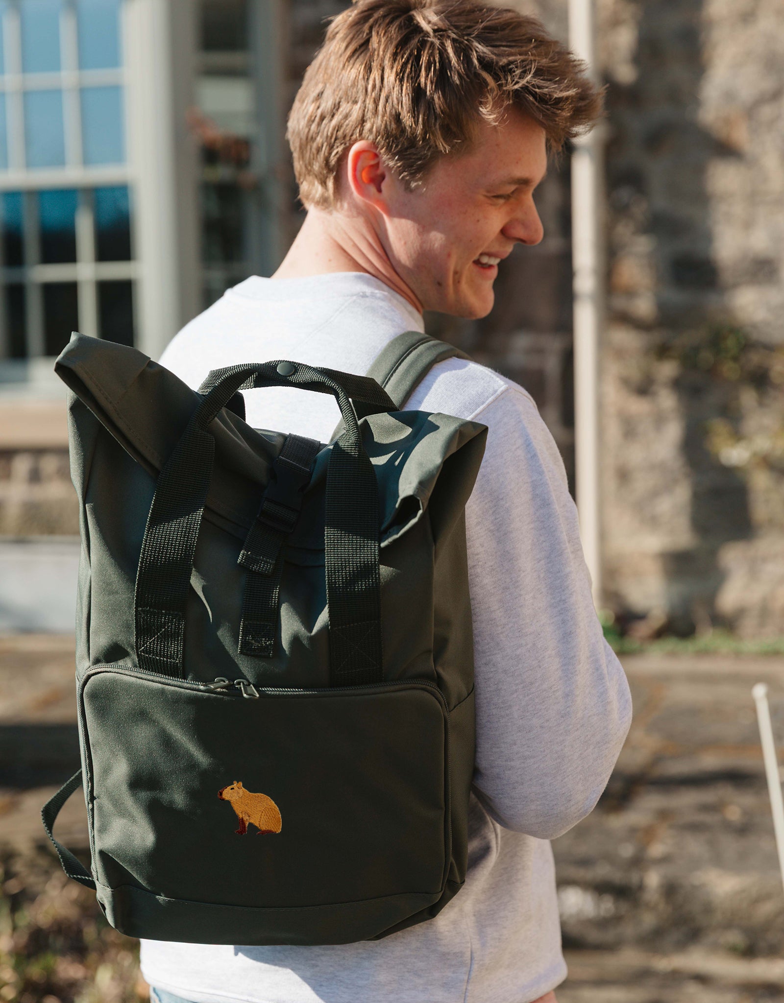 Capybara Embroidered Fold-Top Backpack