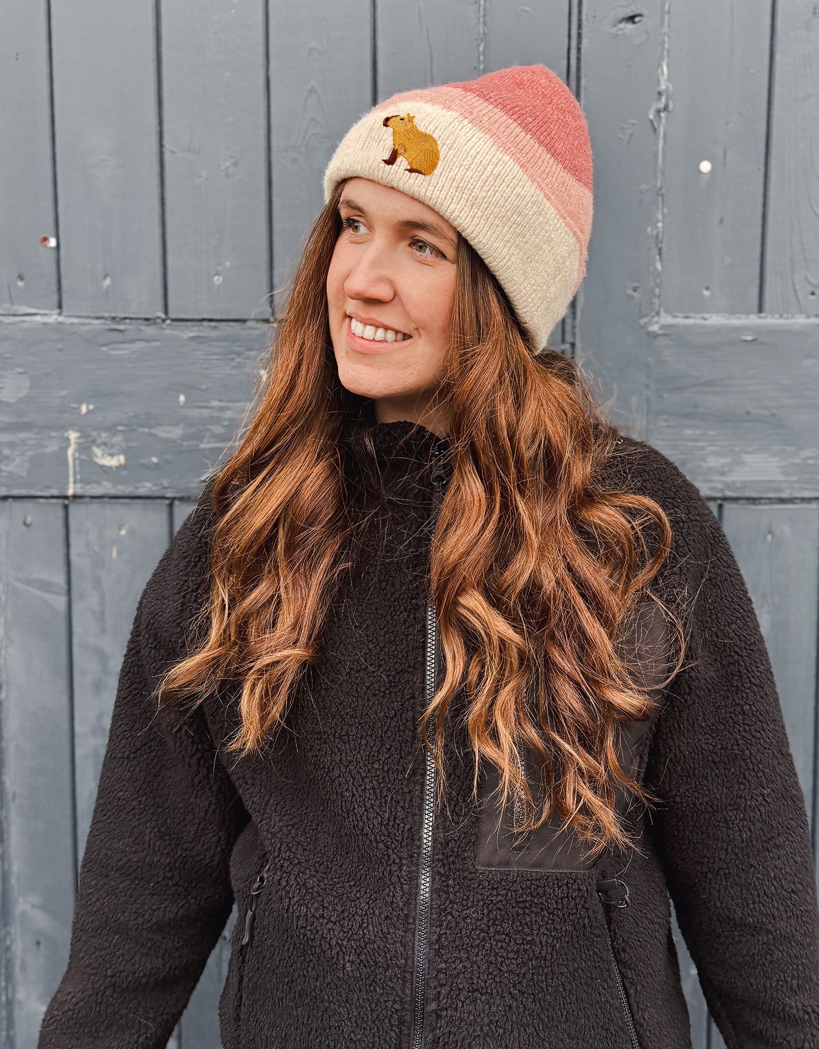 Capybara Embroidered Tonal Beanie