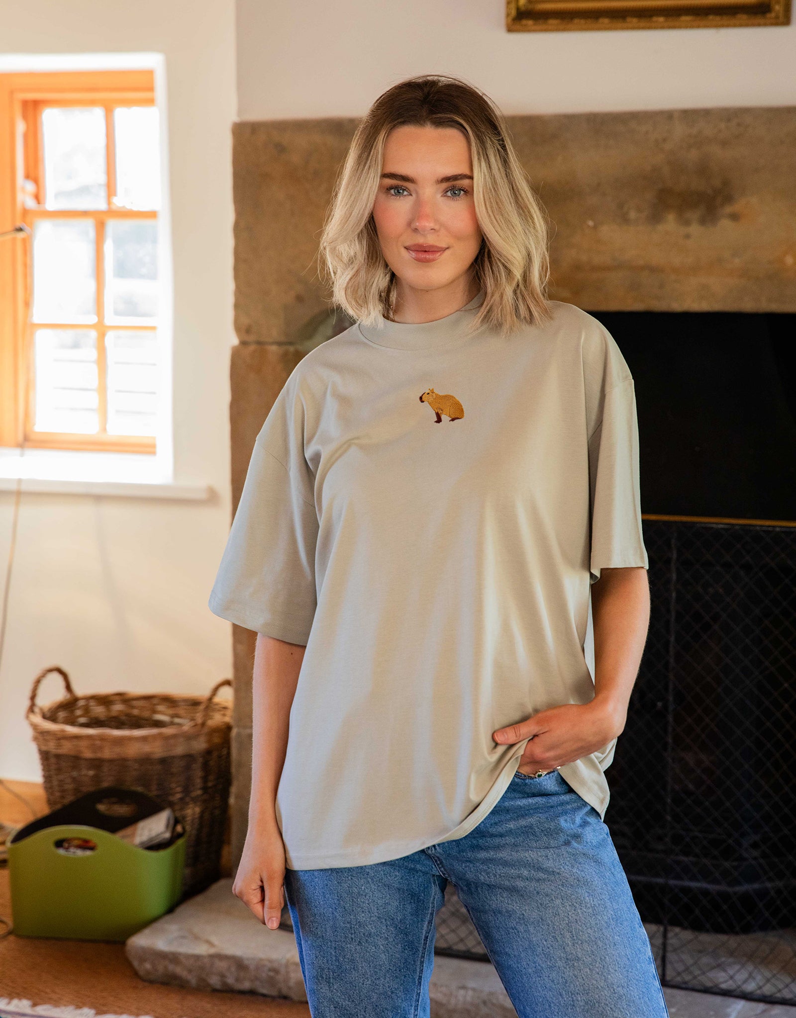 Capybara Embroidered Unisex Oversized Tee