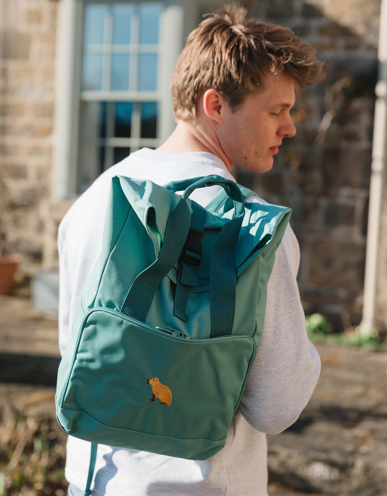 Capybara Embroidered Fold-Top Backpack