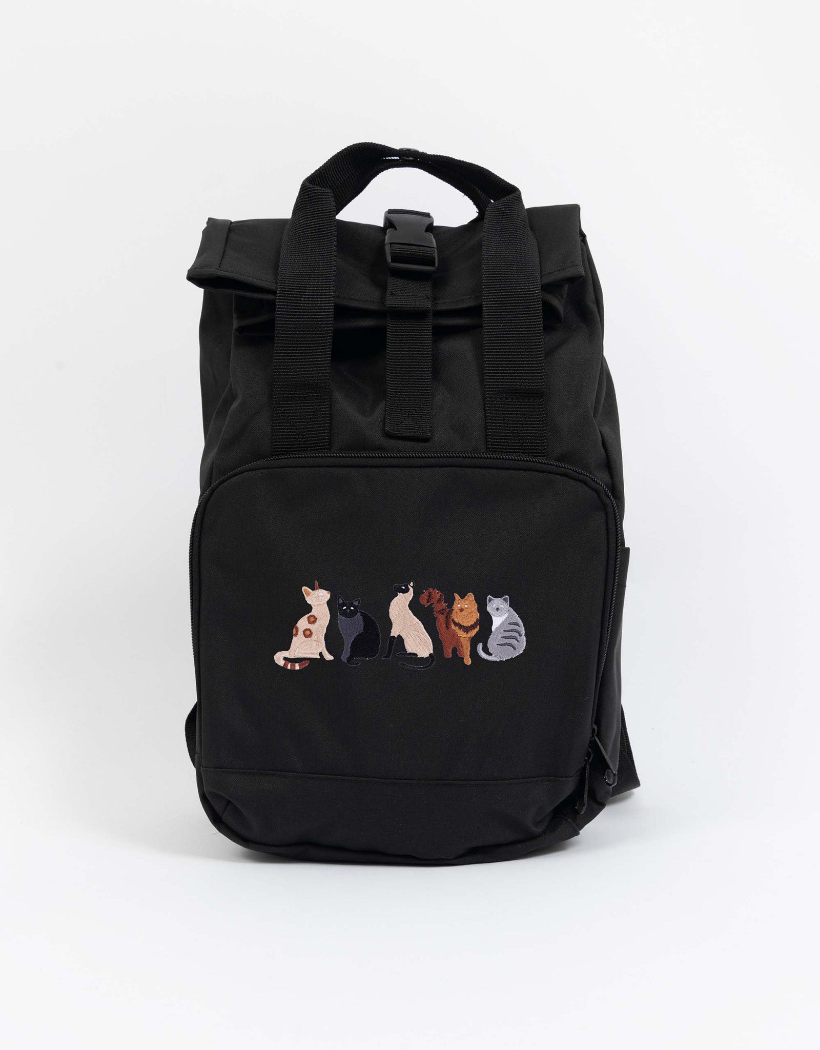 Cats Embroidered Mini Roll-Top Backpack