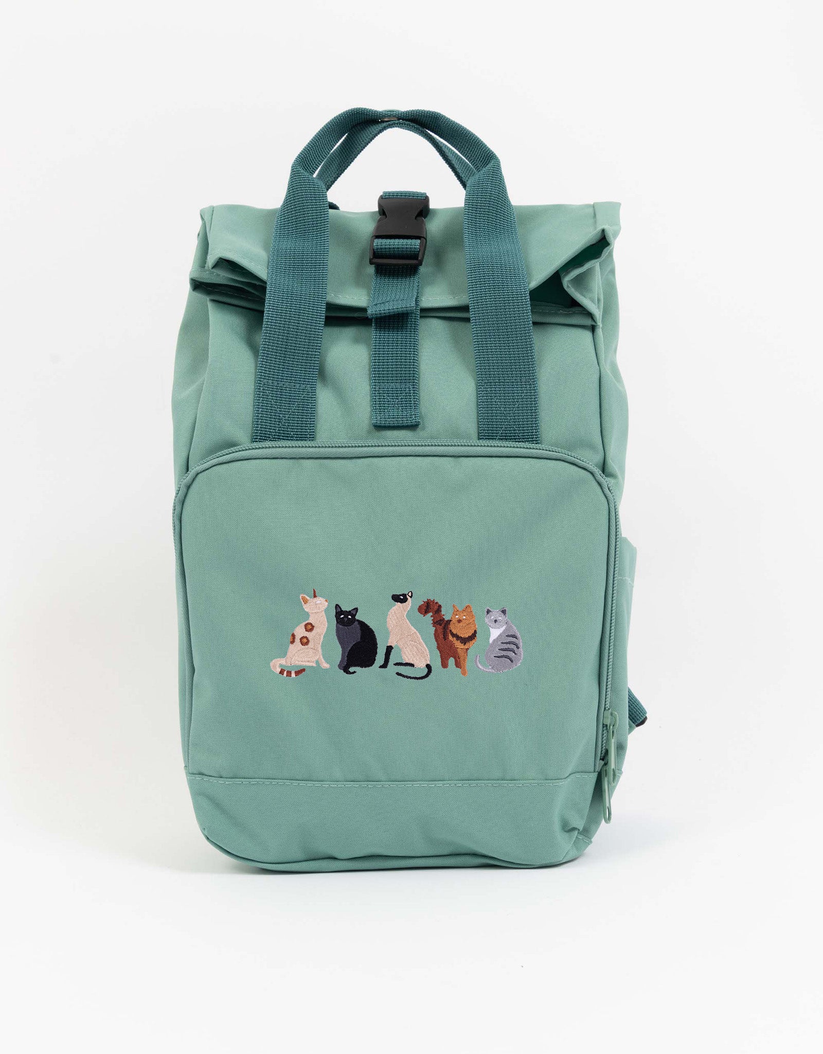 Cats Embroidered Mini Roll-Top Backpack