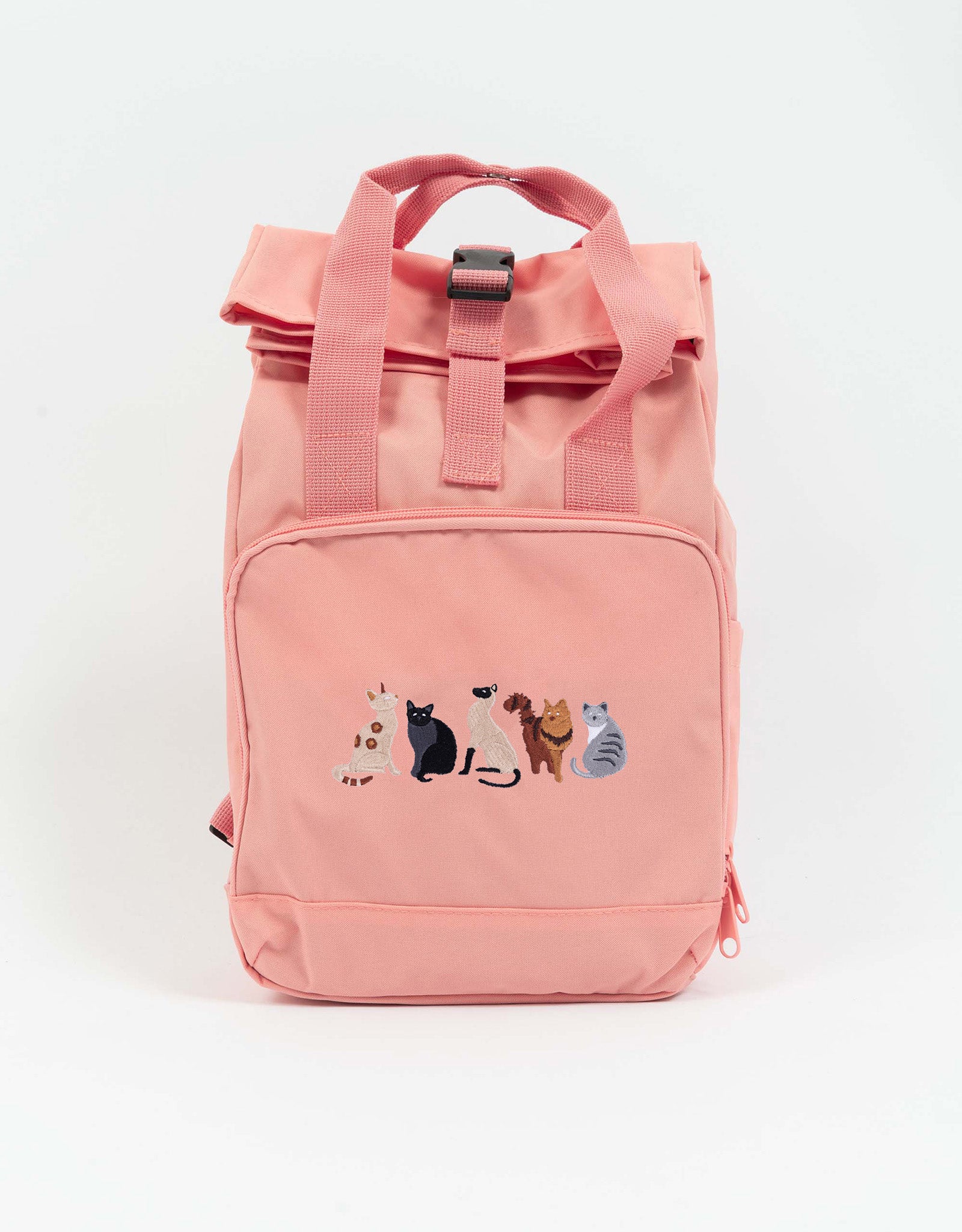 Cats Embroidered Mini Roll-Top Backpack
