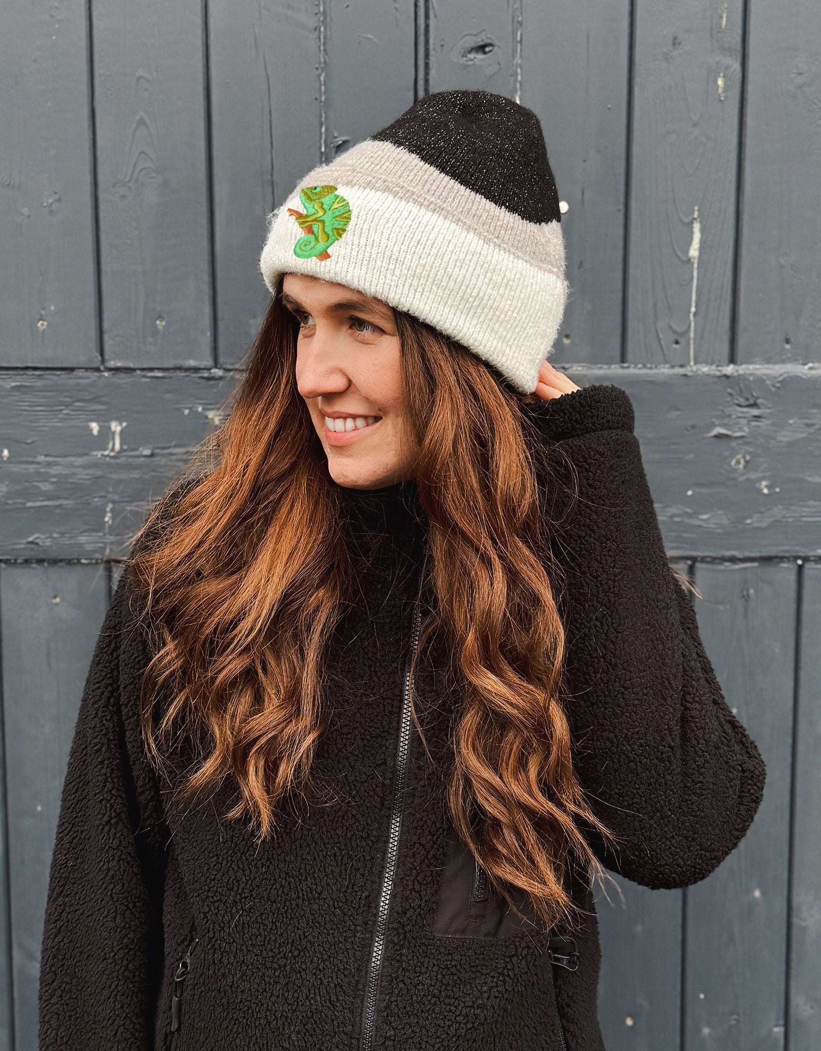 Chameleon Embroidered Tonal Beanie