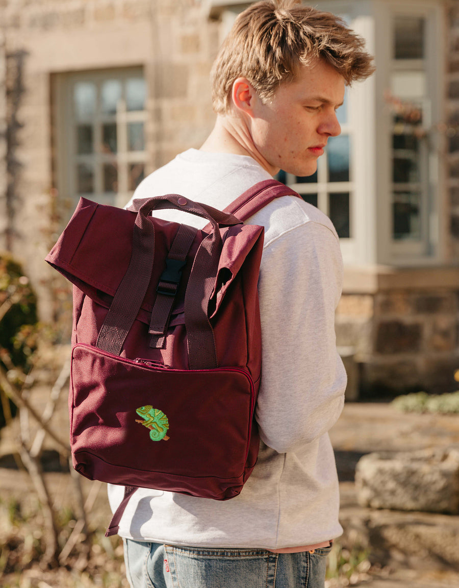 Chameleon Embroidered Fold-Top Backpack