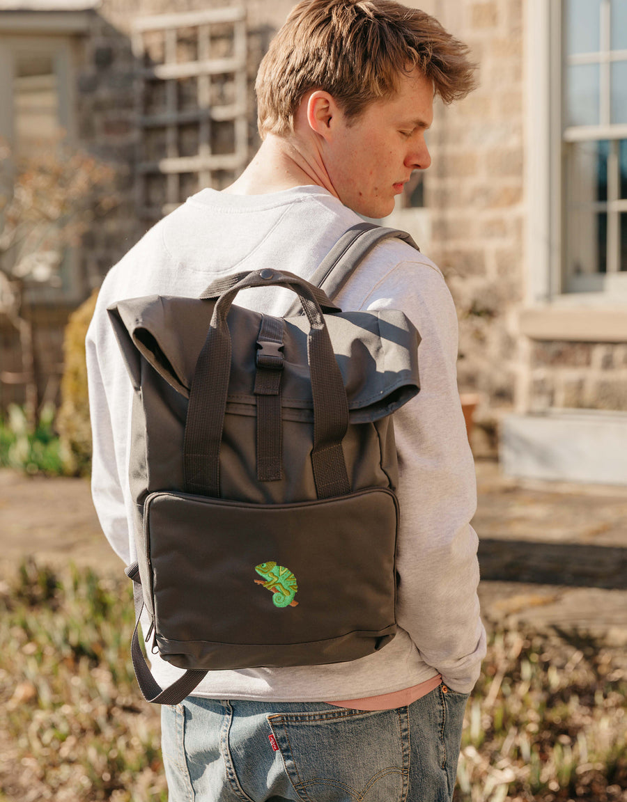Chameleon Embroidered Fold-Top Backpack