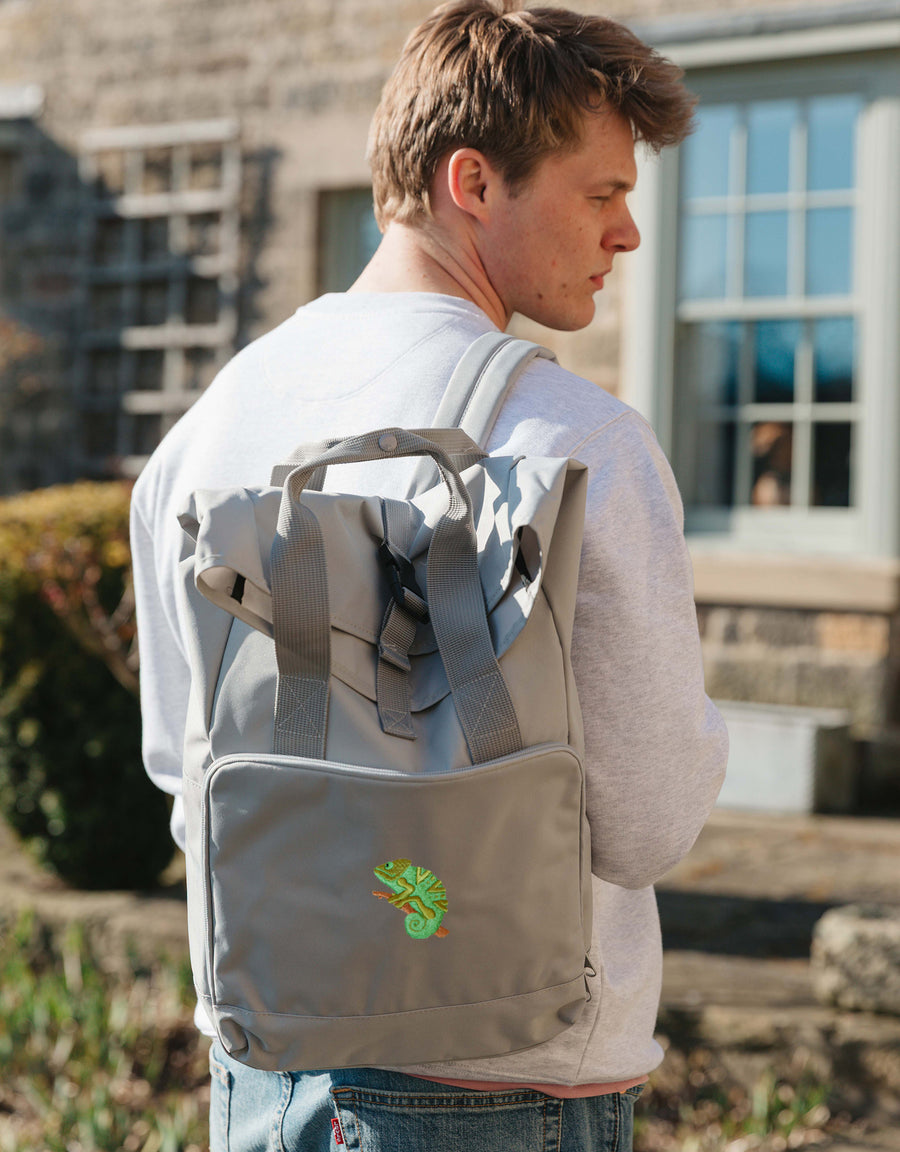 Chameleon Embroidered Fold-Top Backpack